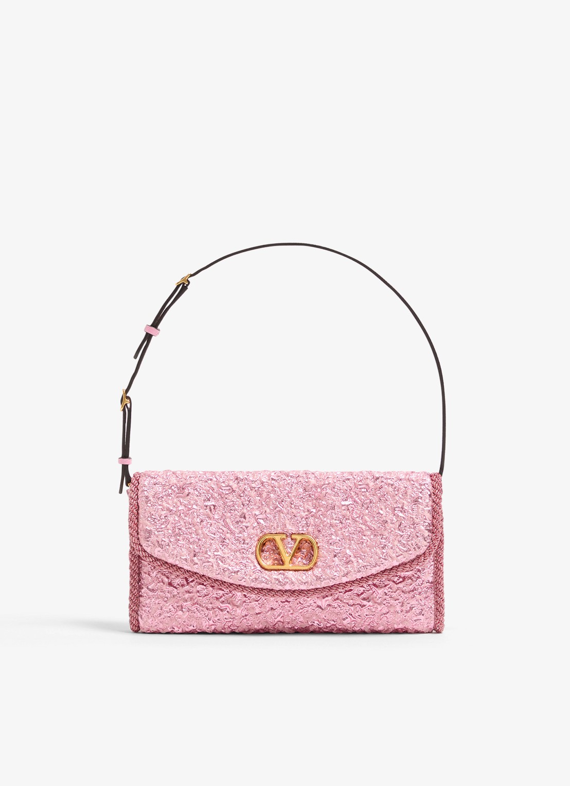 Valentino Garavani DeVain Small schoudertas met jacquard dessin en leren details - voorkant 4 roze