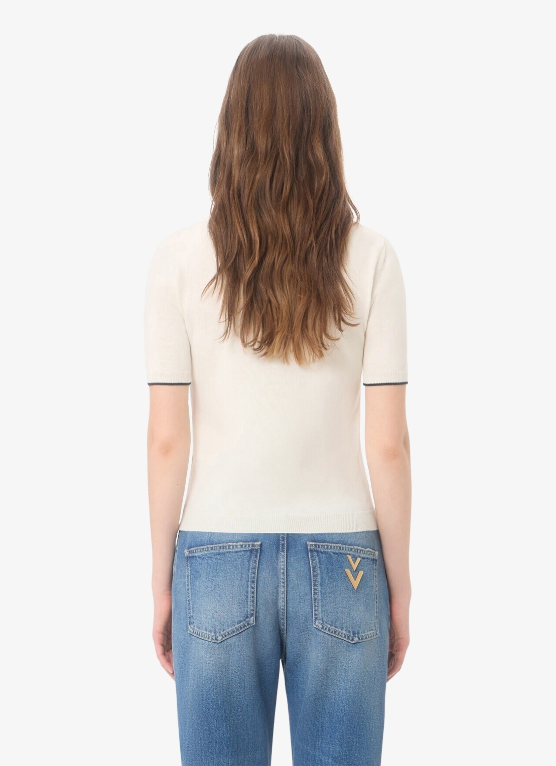 Valentino Garavani Fijngebreid T-shirt van scheerwol - achterkant creme
