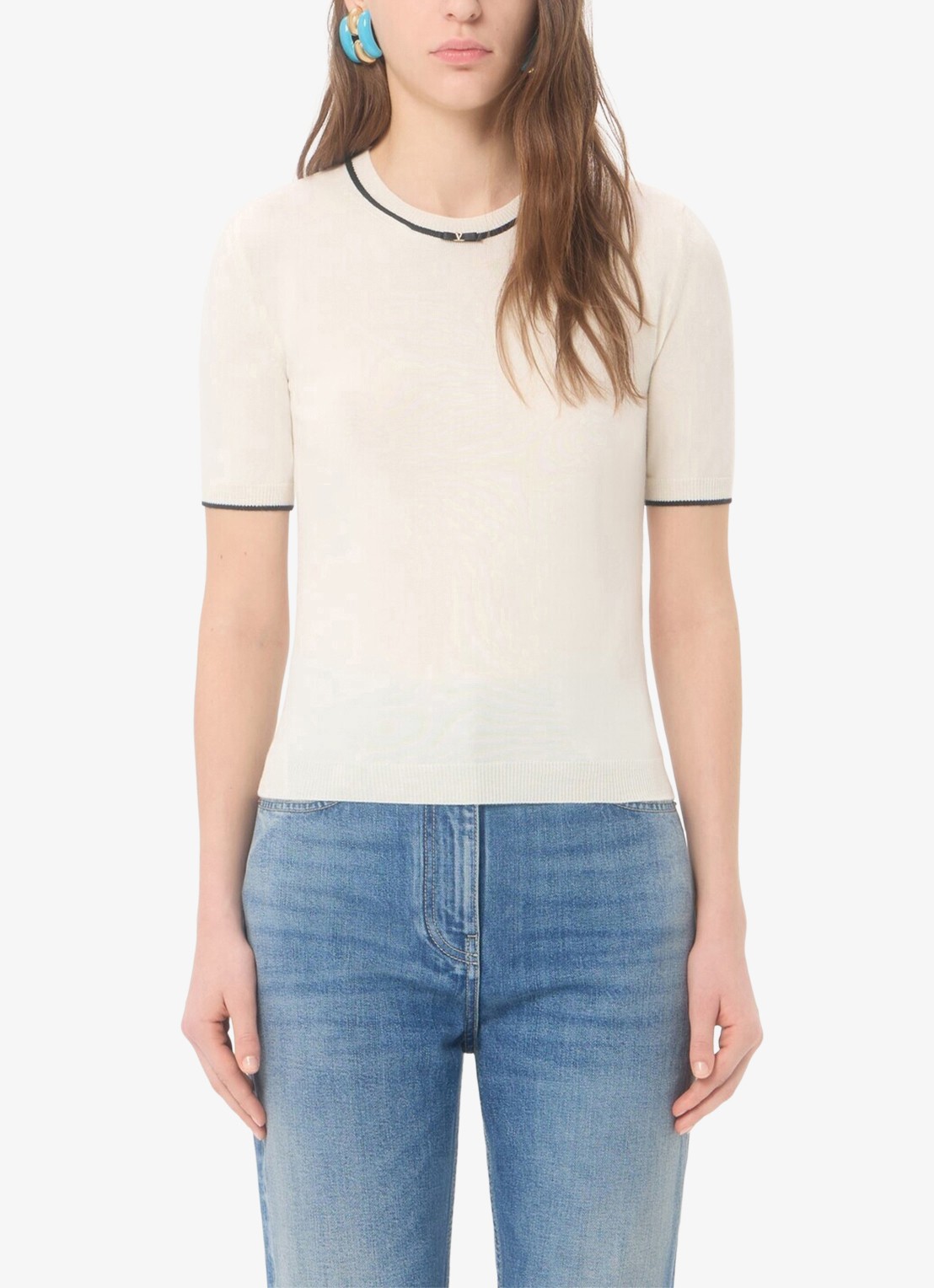 Valentino Garavani Fijngebreid T-shirt van scheerwol - detail 2 creme