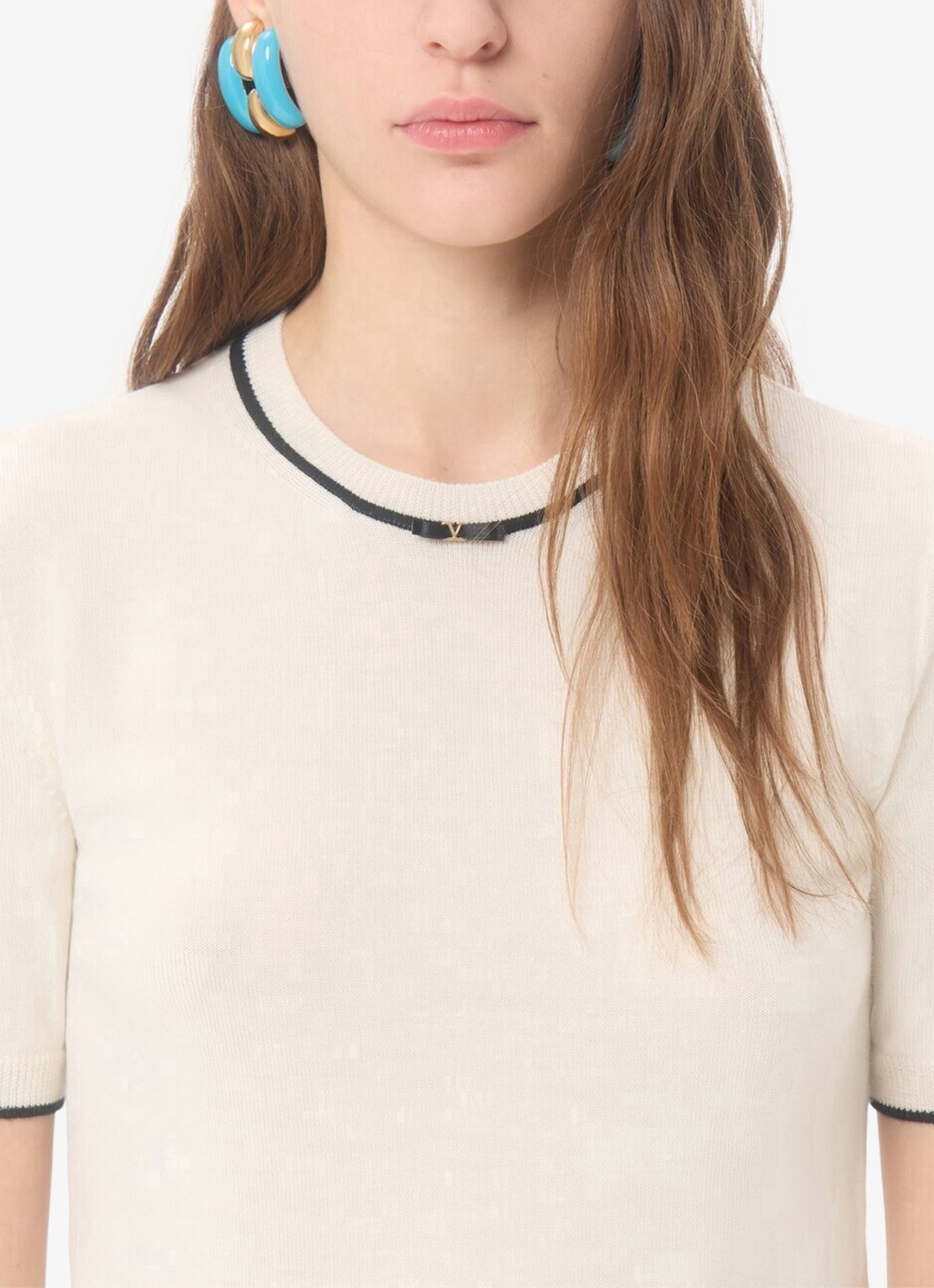 Valentino Garavani Fijngebreid T-shirt van scheerwol - detail 4 creme