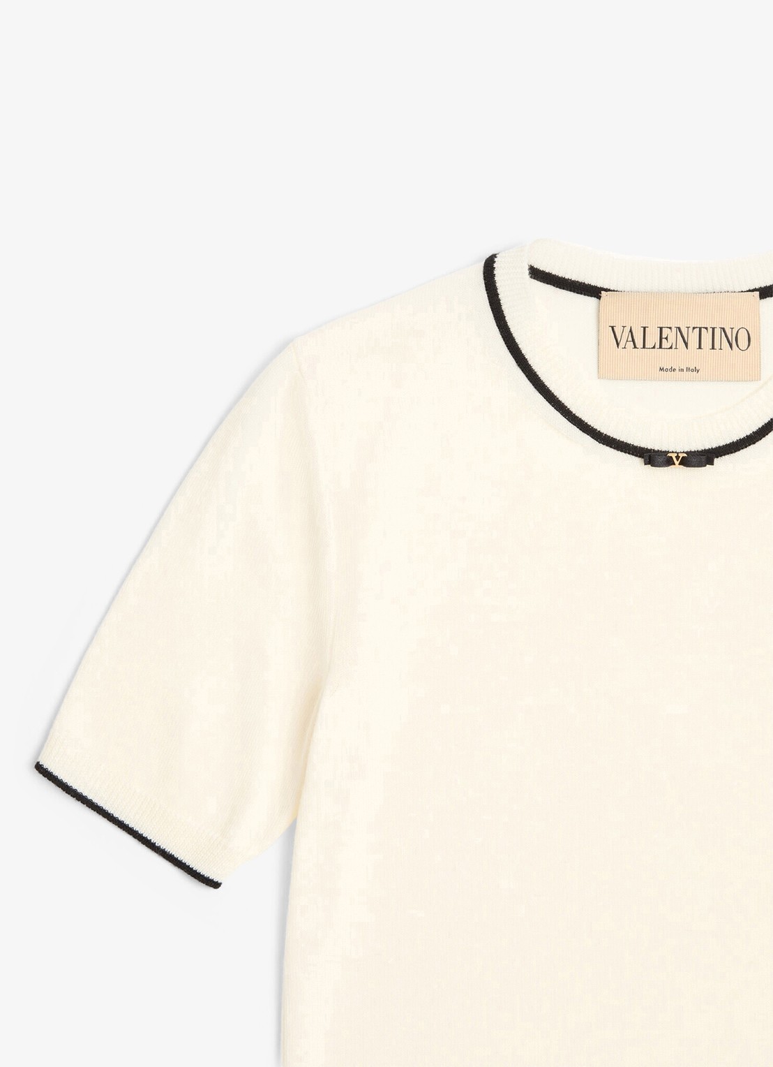 Valentino Garavani Fijngebreid T-shirt van scheerwol - detail 5 creme