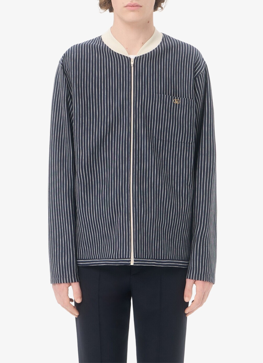 Valentino Garavani Fijngebreid vest met streepprint - detail 3 donkerblauw