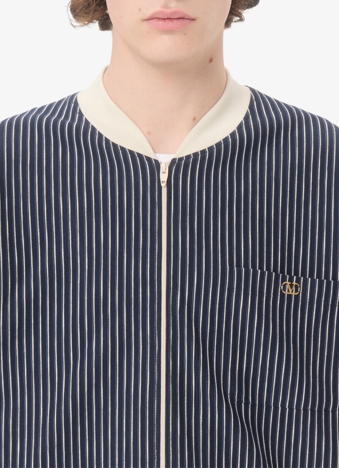 Valentino Garavani Fijngebreid vest met streepprint - detail 5 donkerblauw