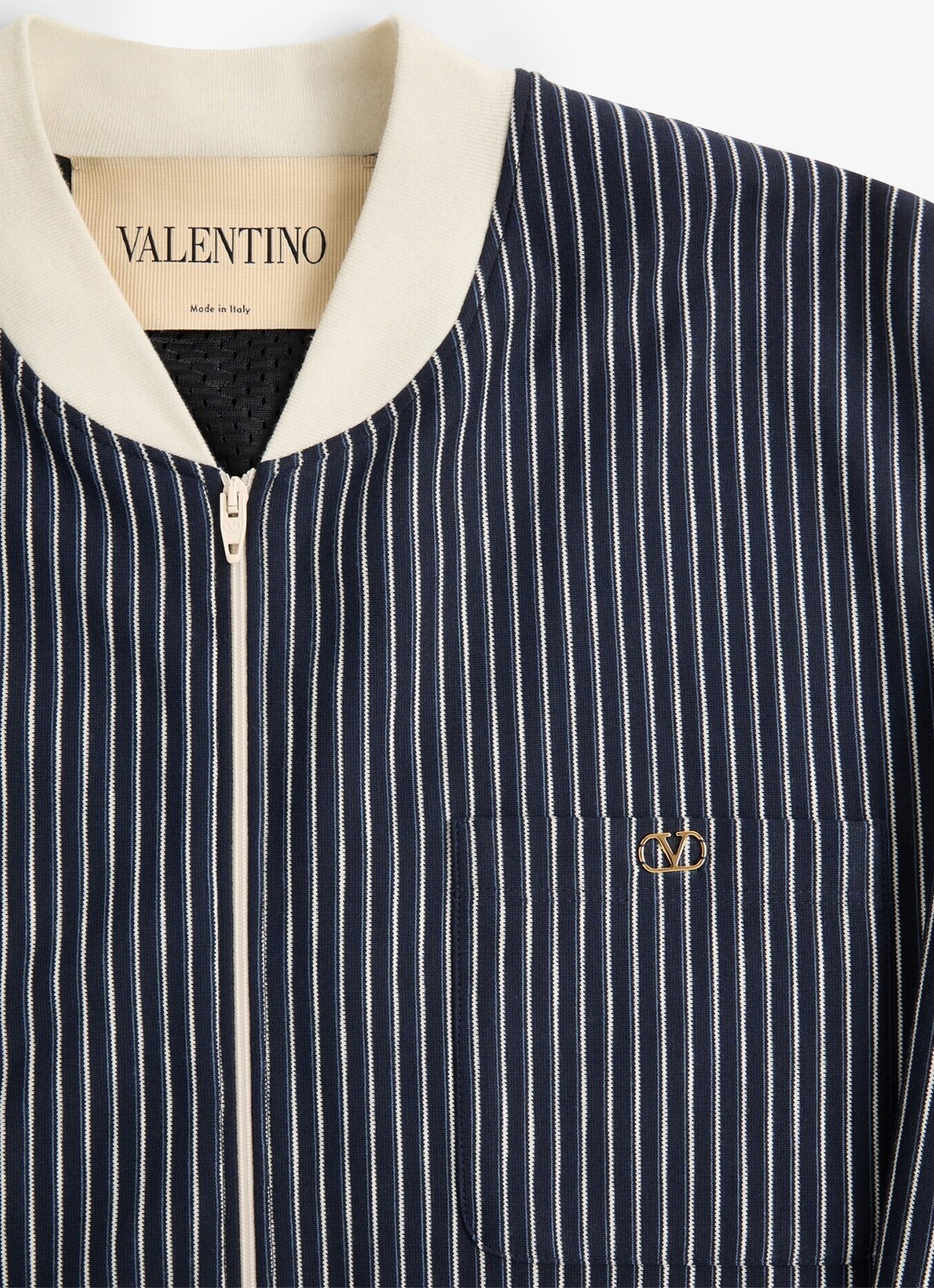 Valentino Garavani Fijngebreid vest met streepprint - detail 6 donkerblauw