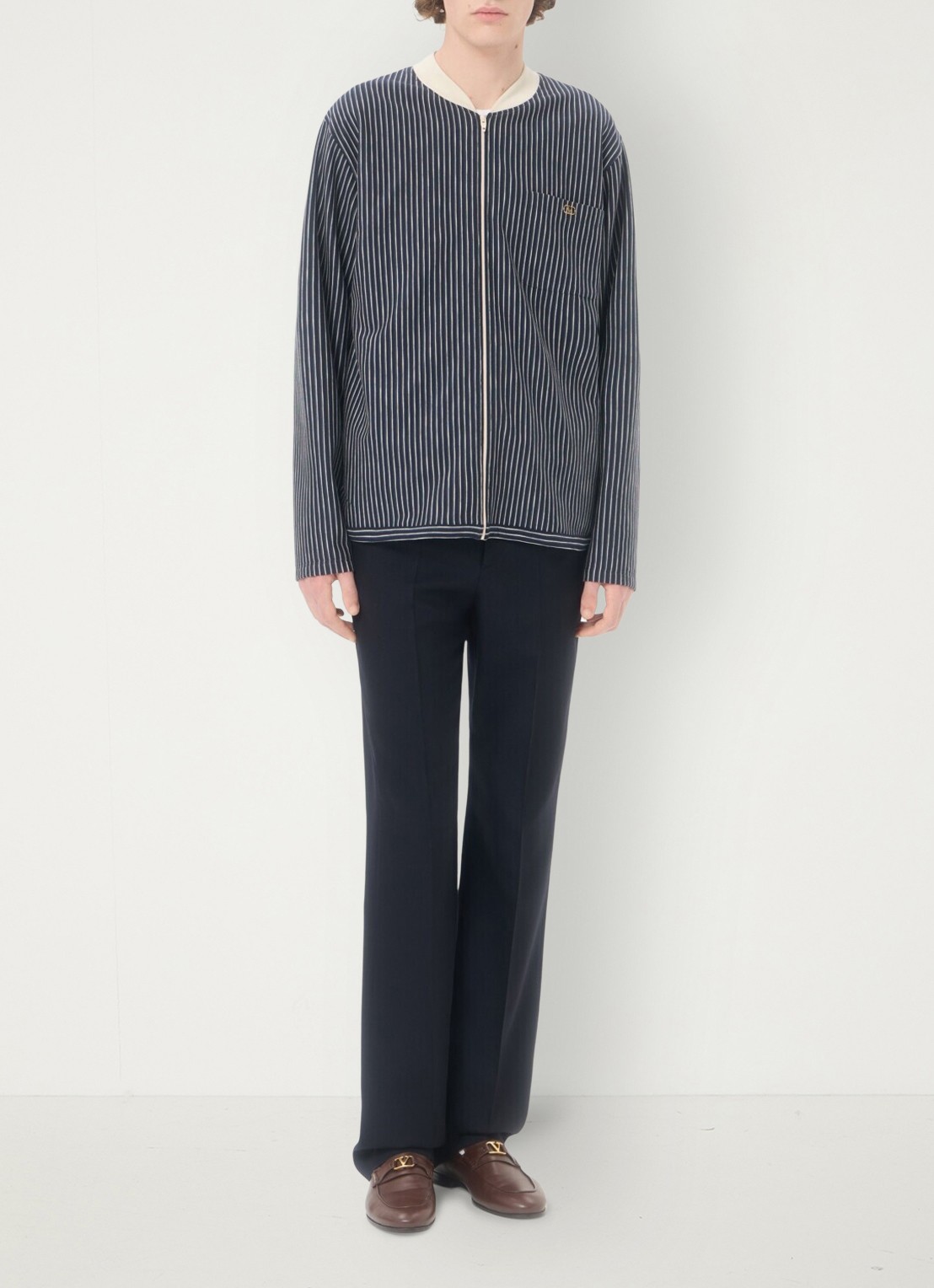 Valentino Garavani Fijngebreid vest met streepprint - voorkant 2 donkerblauw