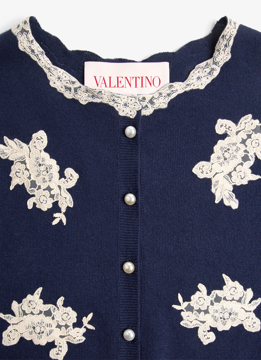 Valentino Garavani Fijngebreid vest van scheerwol met details van kant - detail 8 donkerblauw
