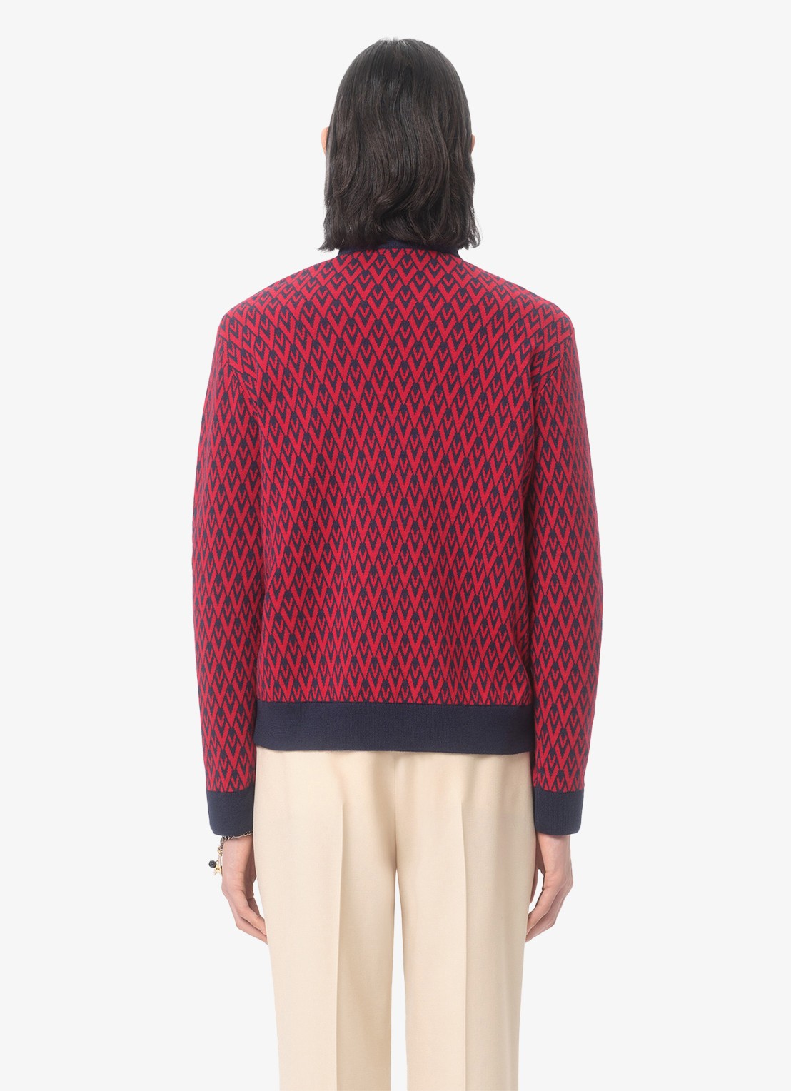 Valentino Garavani Fijngebreide pullover van scheerwol met ingebreid patroon - achterkant donkerrood