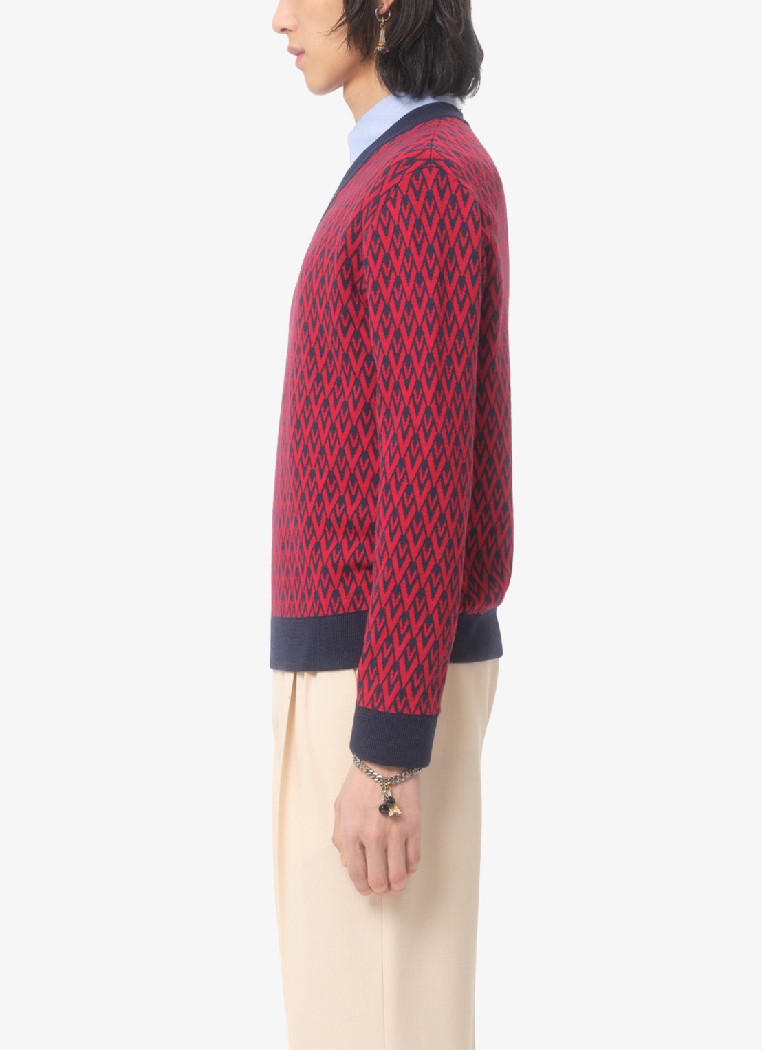 Valentino Garavani Fijngebreide pullover van scheerwol met ingebreid patroon - detail 3 donkerrood