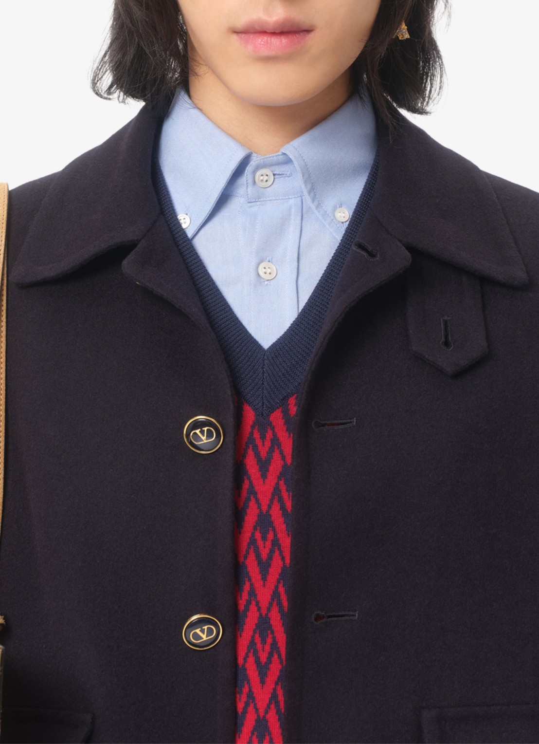 Valentino Garavani Fijngebreide pullover van scheerwol met ingebreid patroon - detail 4 donkerrood