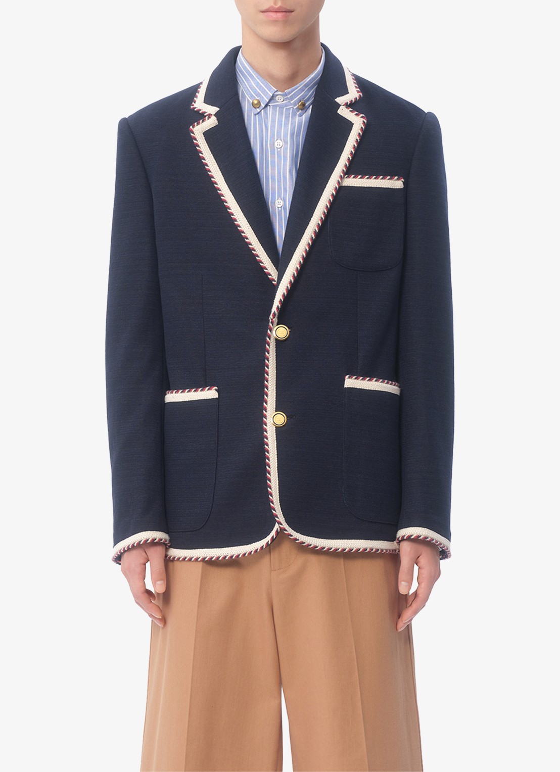 Valentino Garavani Fijngebreide regular fit colbert in linnenblend met opgestikte zakken - detail 4 donkerblauw