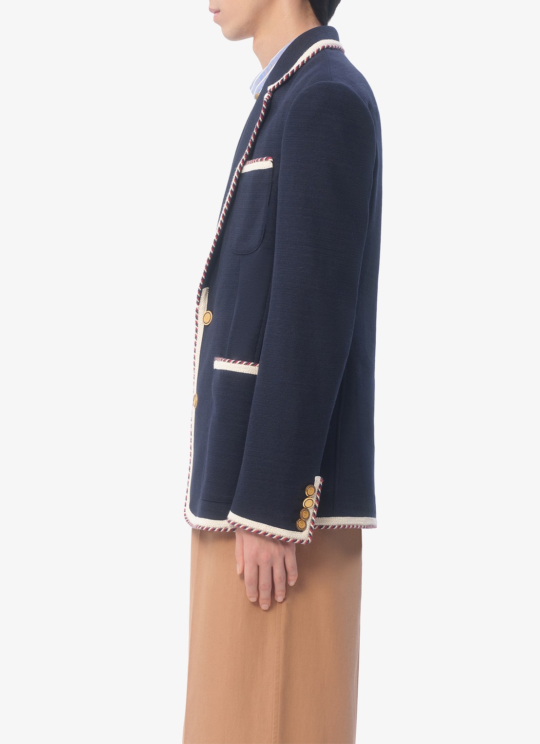 Valentino Garavani Fijngebreide regular fit colbert in linnenblend met opgestikte zakken - detail 5 donkerblauw