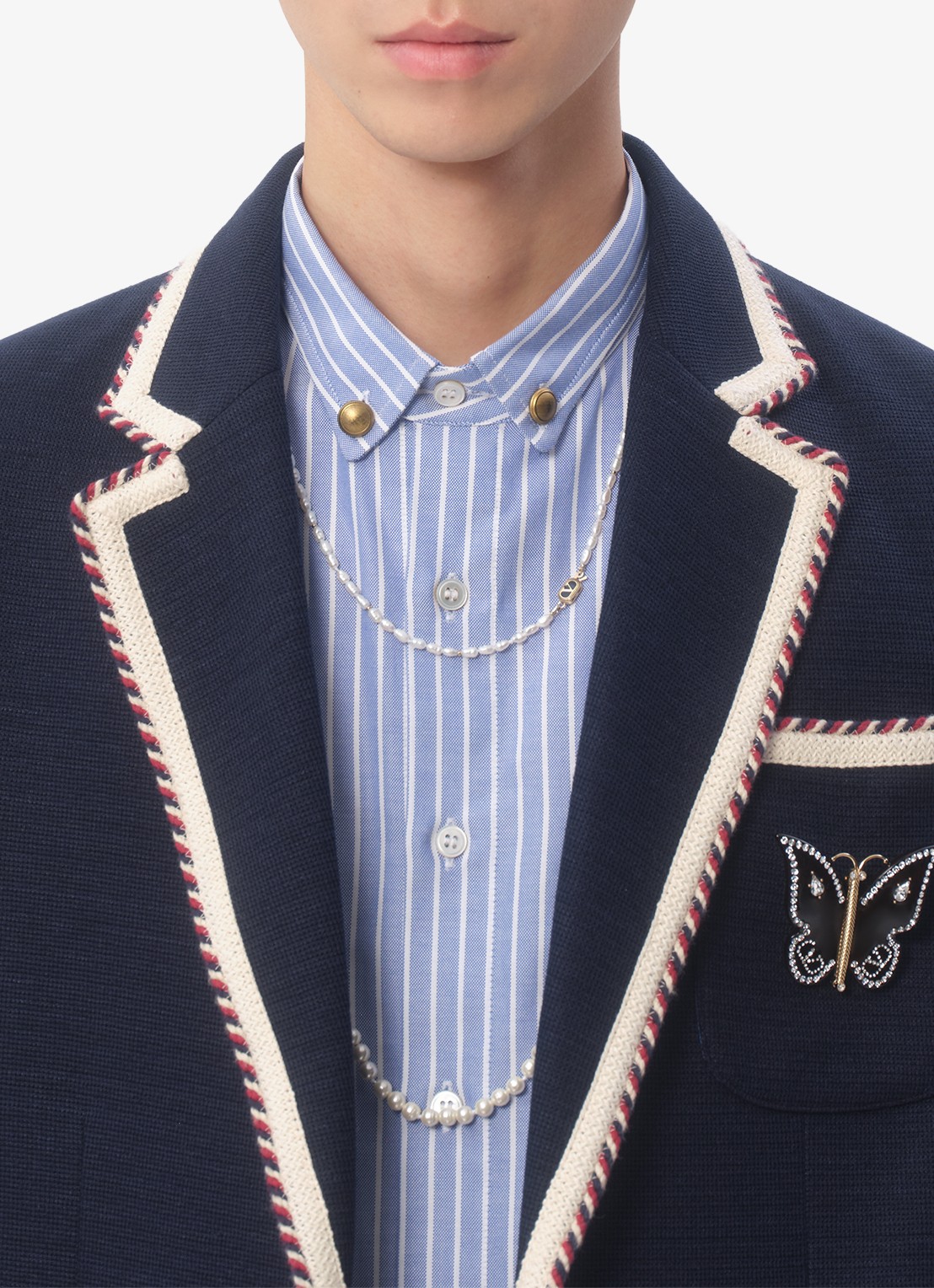 Valentino Garavani Fijngebreide regular fit colbert in linnenblend met opgestikte zakken - detail 6 donkerblauw