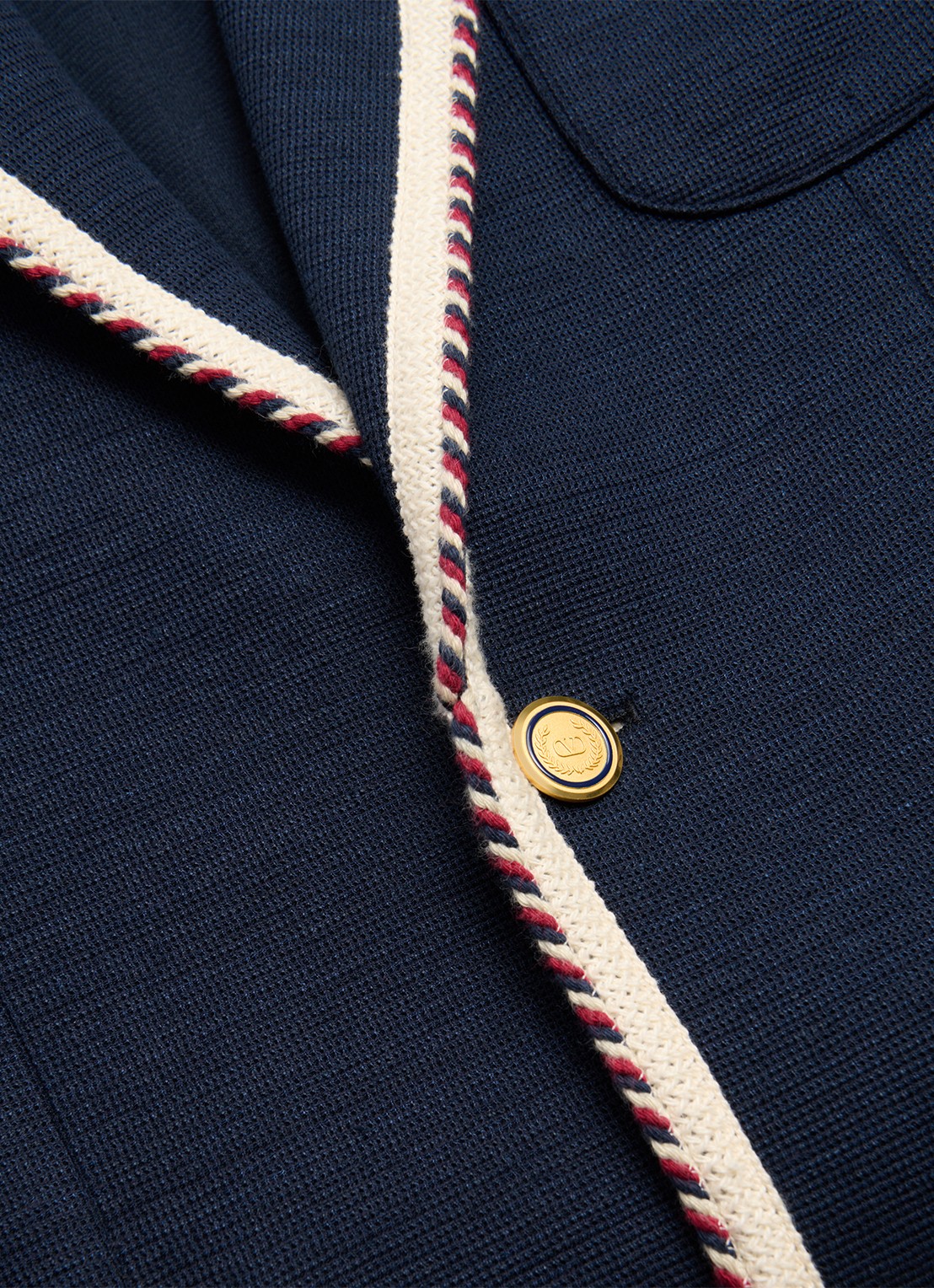 Valentino Garavani Fijngebreide regular fit colbert in linnenblend met opgestikte zakken - detail 8 donkerblauw