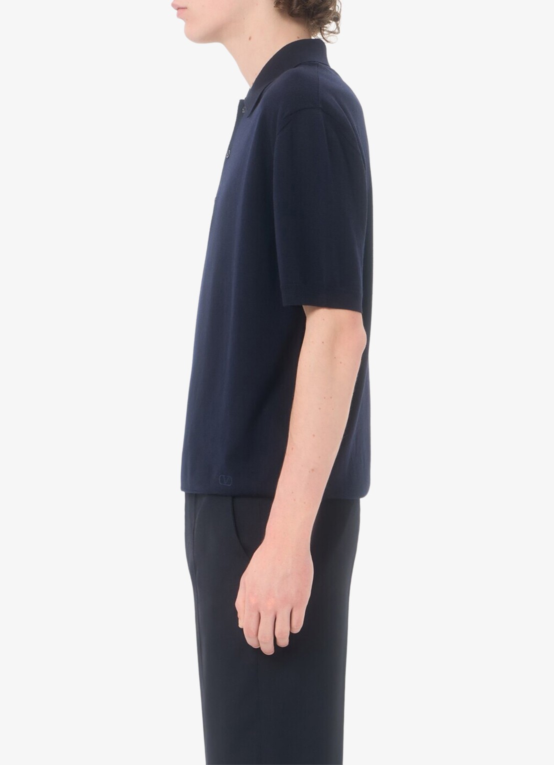 Valentino Garavani Fijngebreide regular fit polo van scheerwol - detail 2 donkerblauw