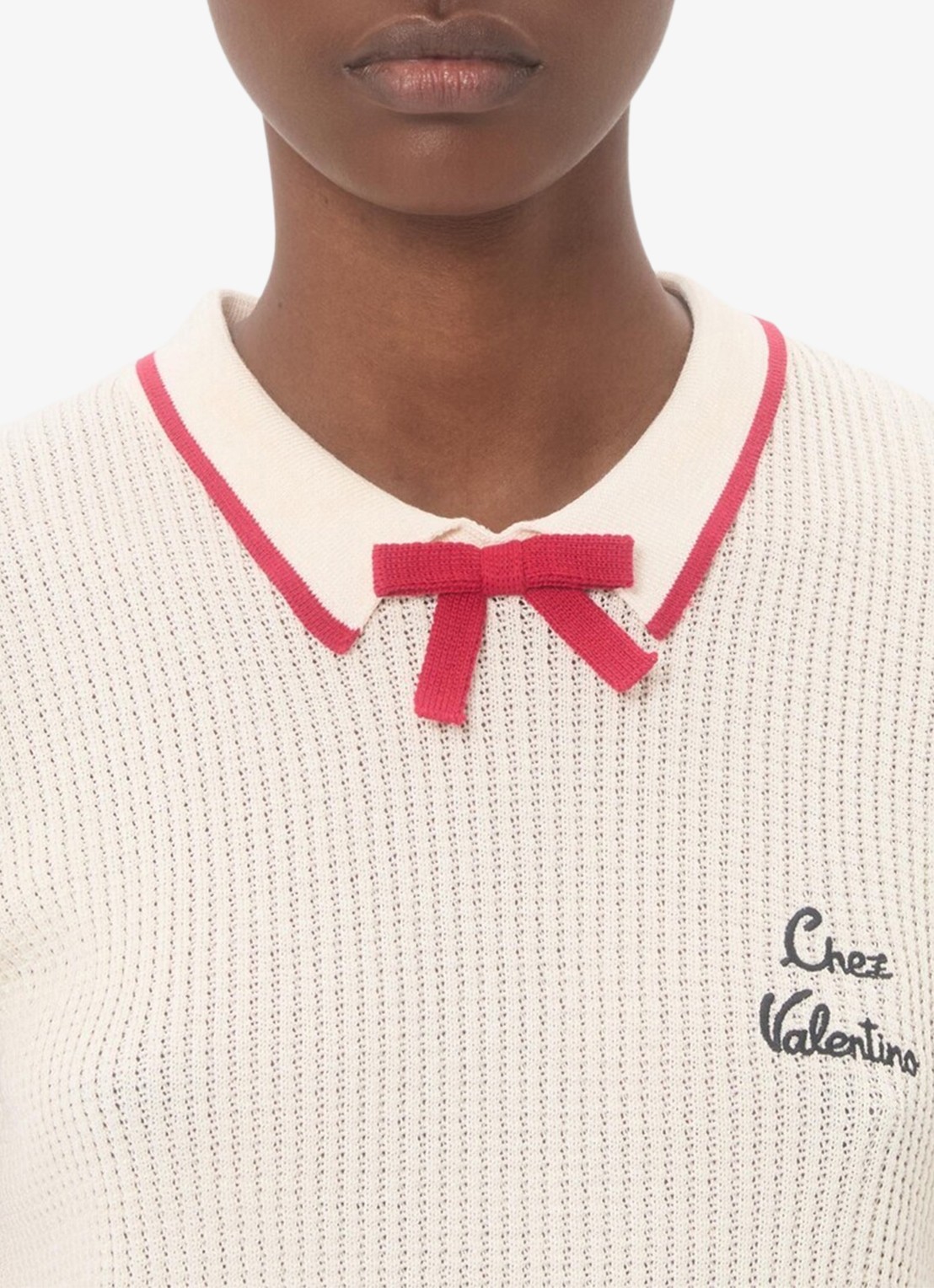 Valentino Garavani Fijngebreide top met logoborduring - detail 4 gebroken wit