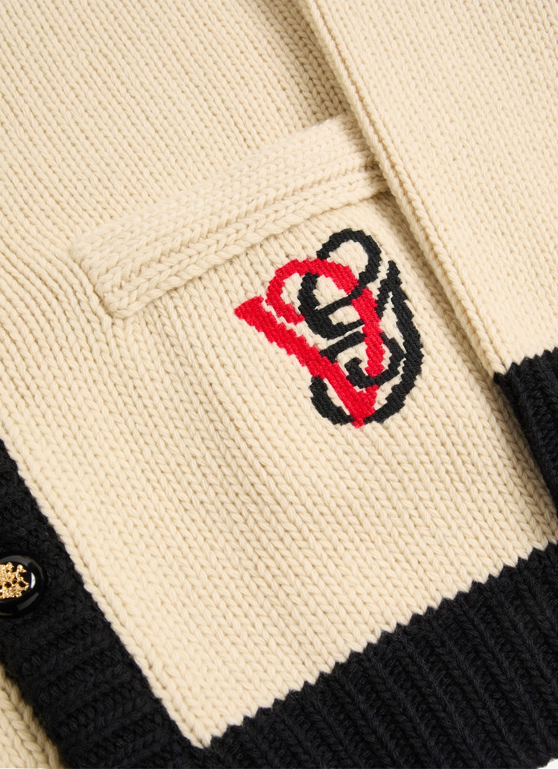 Valentino Garavani Grofgebreid vest van scheerwol met logo - detail creme