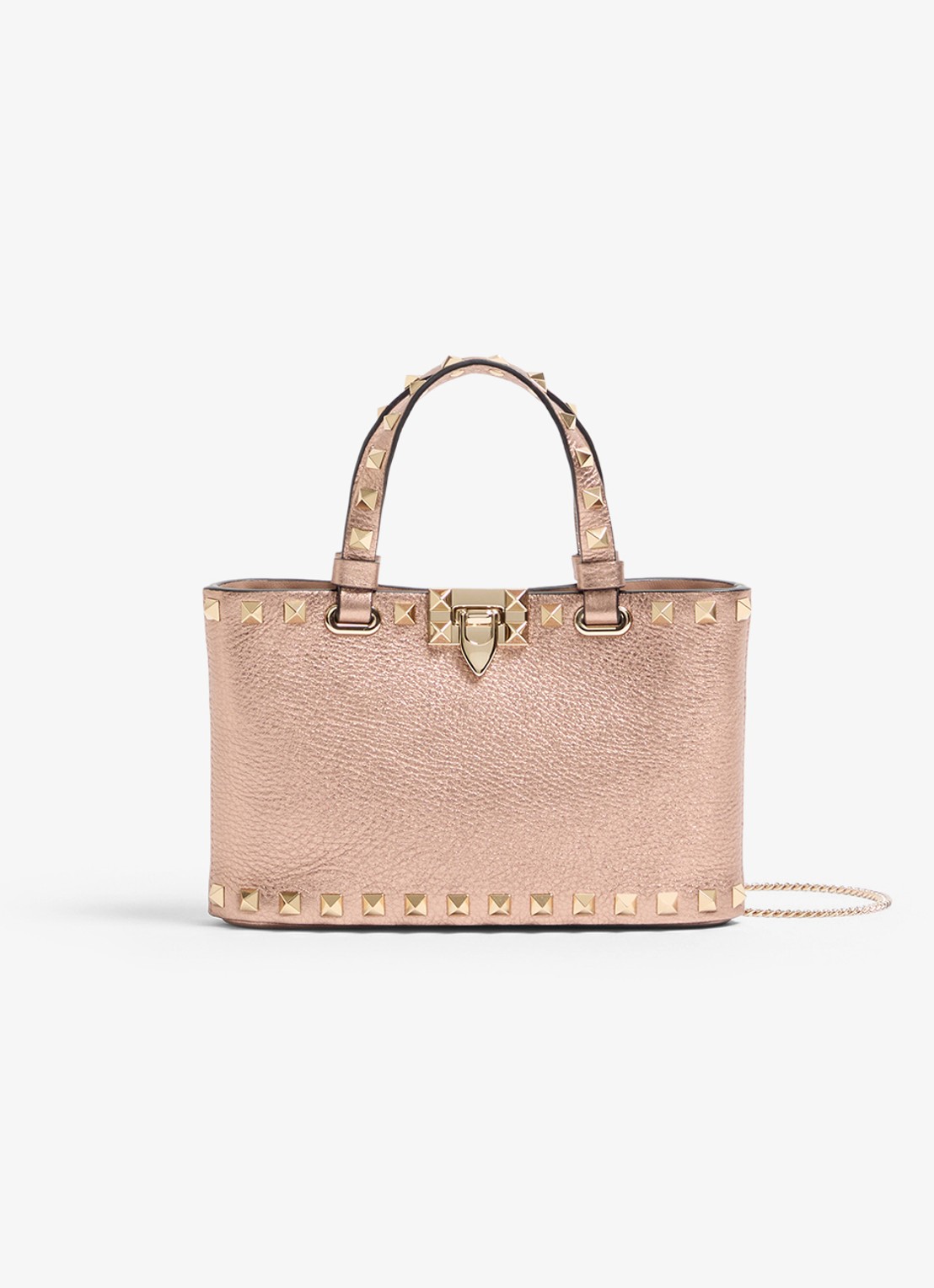 Valentino Garavani Handtas van kalfsleer met metallic finish en studs - voorkant brons