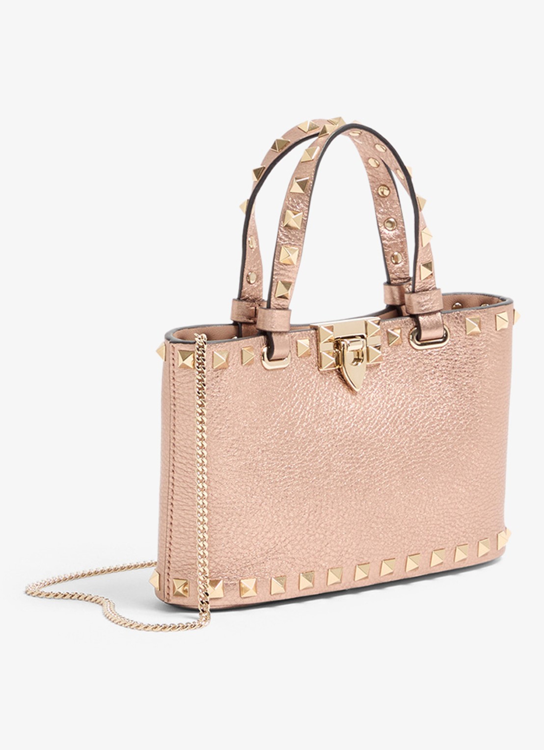 Valentino Garavani Handtas van kalfsleer met metallic finish en studs - voorkant 2 brons