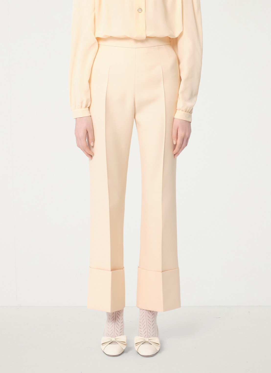 Valentino Garavani High waist bootcut fit pantalon in zijdeblend - detail 3 creme