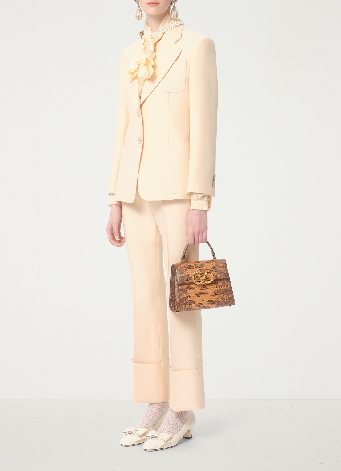 Valentino Garavani High waist bootcut fit pantalon in zijdeblend - voorkant 2 creme