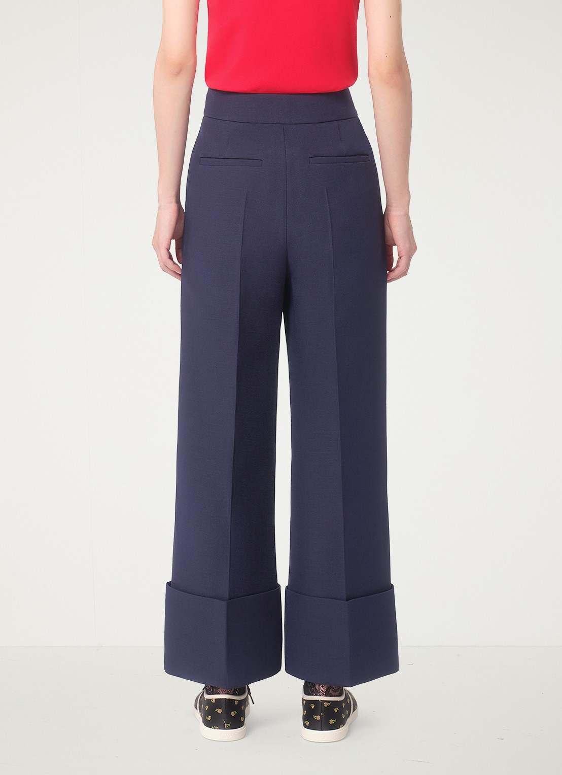 Valentino Garavani High waist loose fit pantalon in zijdeblend - achterkant 8 donkerblauw