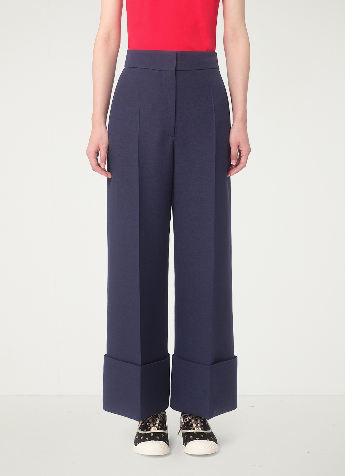 Valentino Garavani High waist loose fit pantalon in zijdeblend - detail 3 donkerblauw