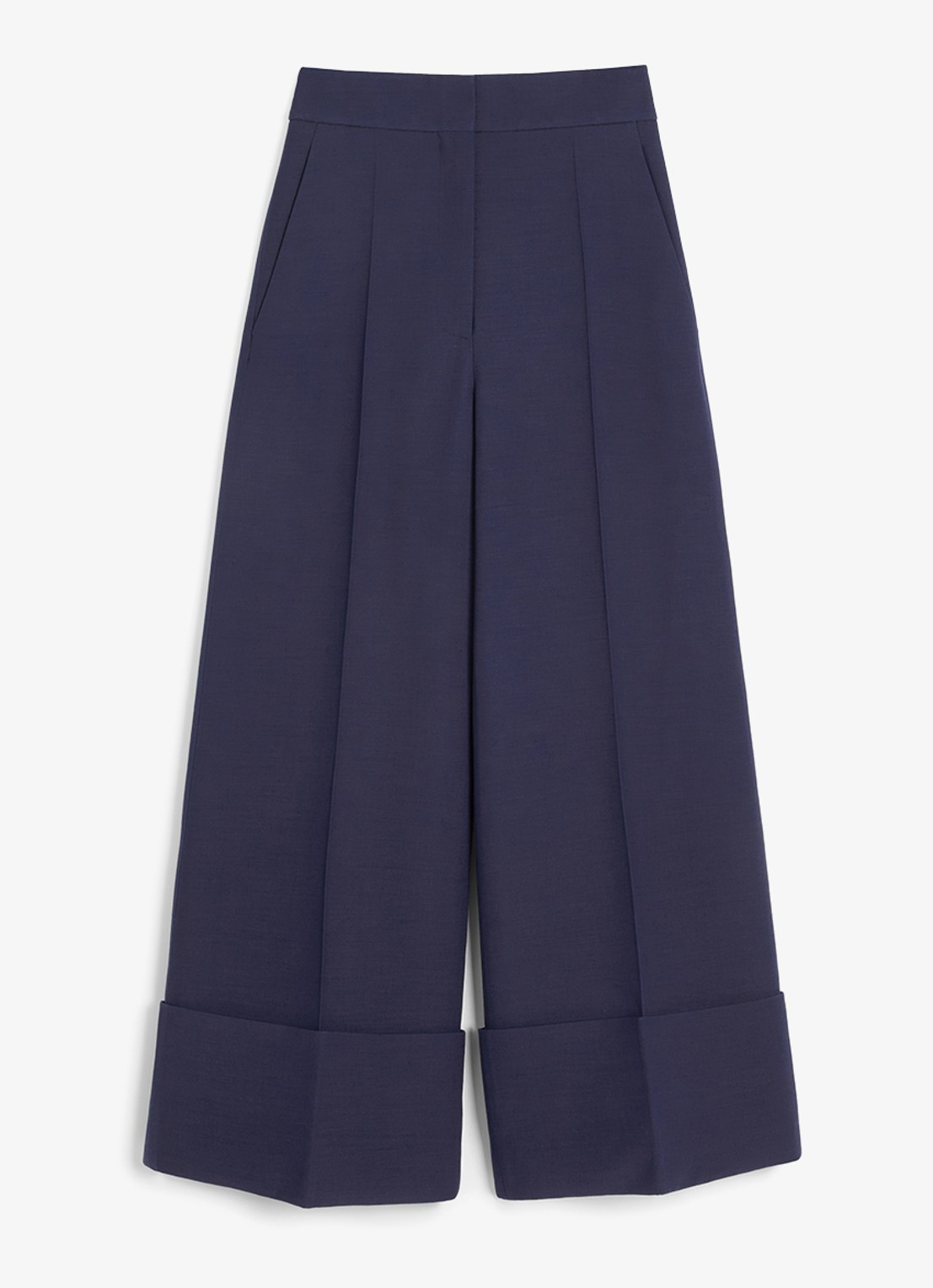 Valentino Garavani High waist loose fit pantalon in zijdeblend - voorkant donkerblauw