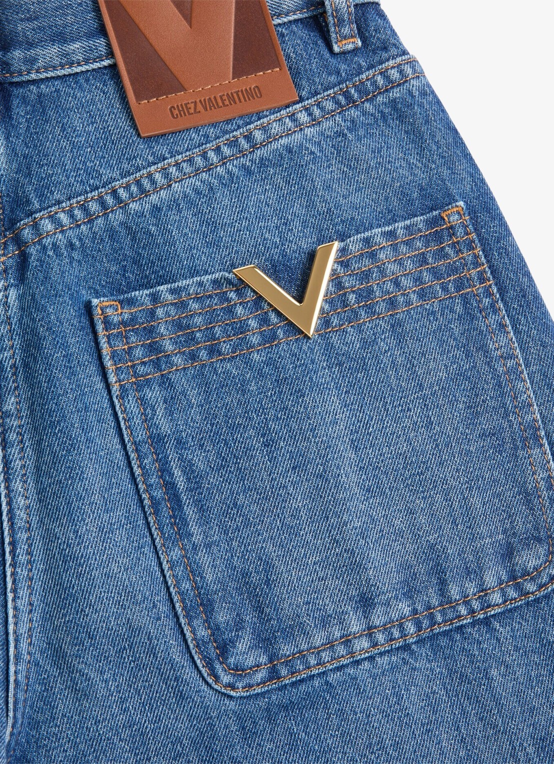 Valentino Garavani High waist wide leg cropped jeans met medium wassing - detail 6 indigo