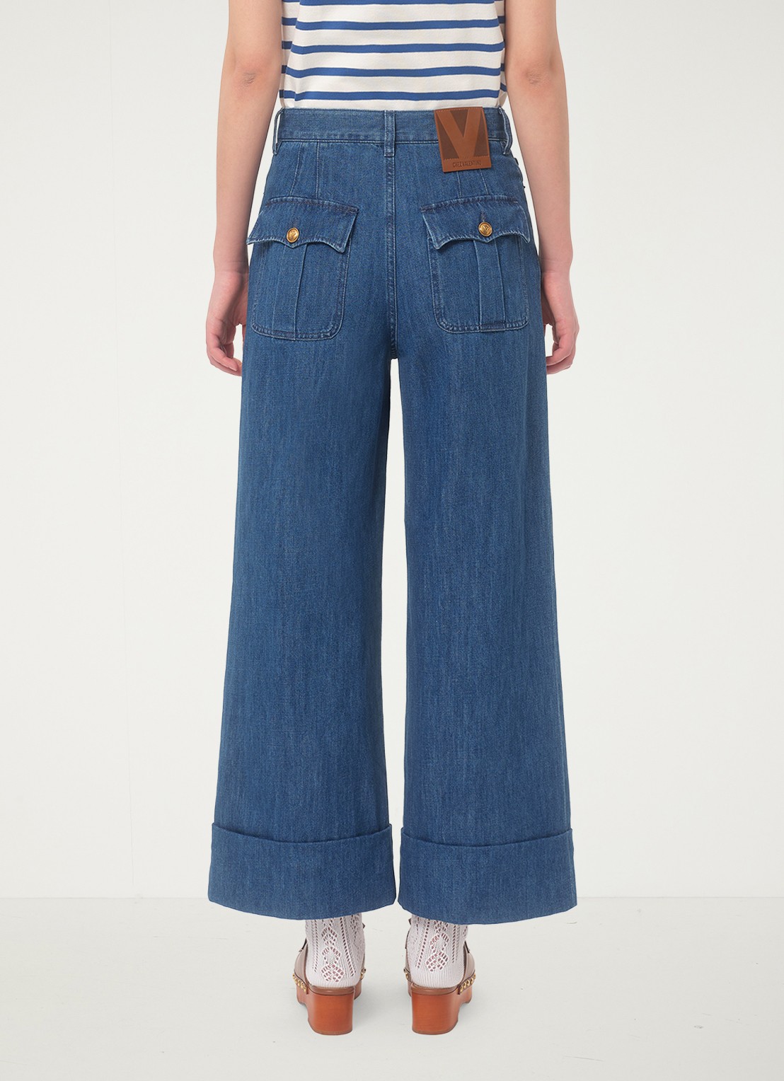 Valentino Garavani High waist wide leg jeans met medium wassing - achterkant indigo