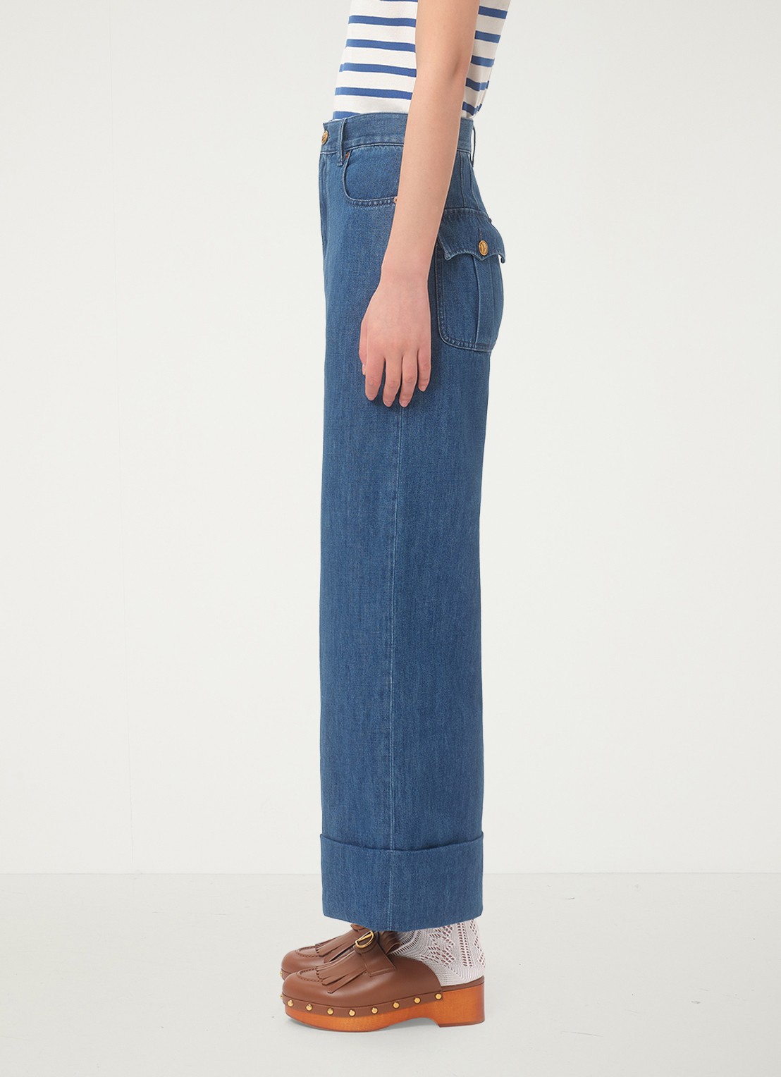 Valentino Garavani High waist wide leg jeans met medium wassing - detail 3 indigo