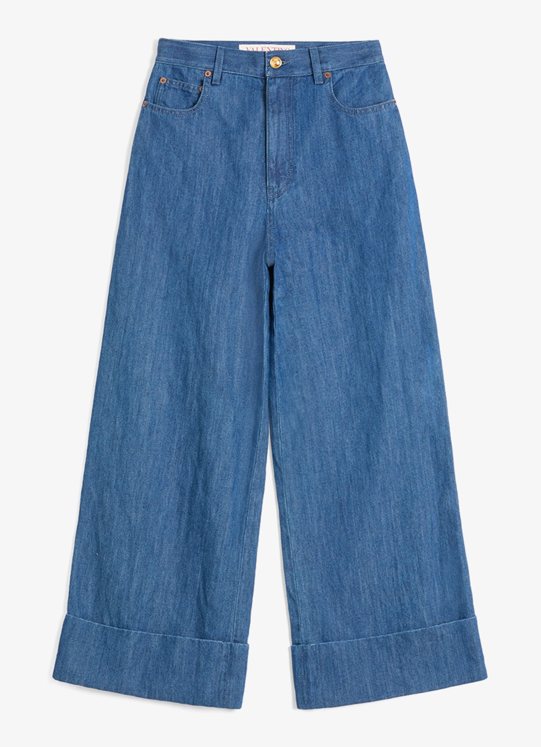 Valentino Garavani High waist wide leg jeans met medium wassing - voorkant 5 indigo