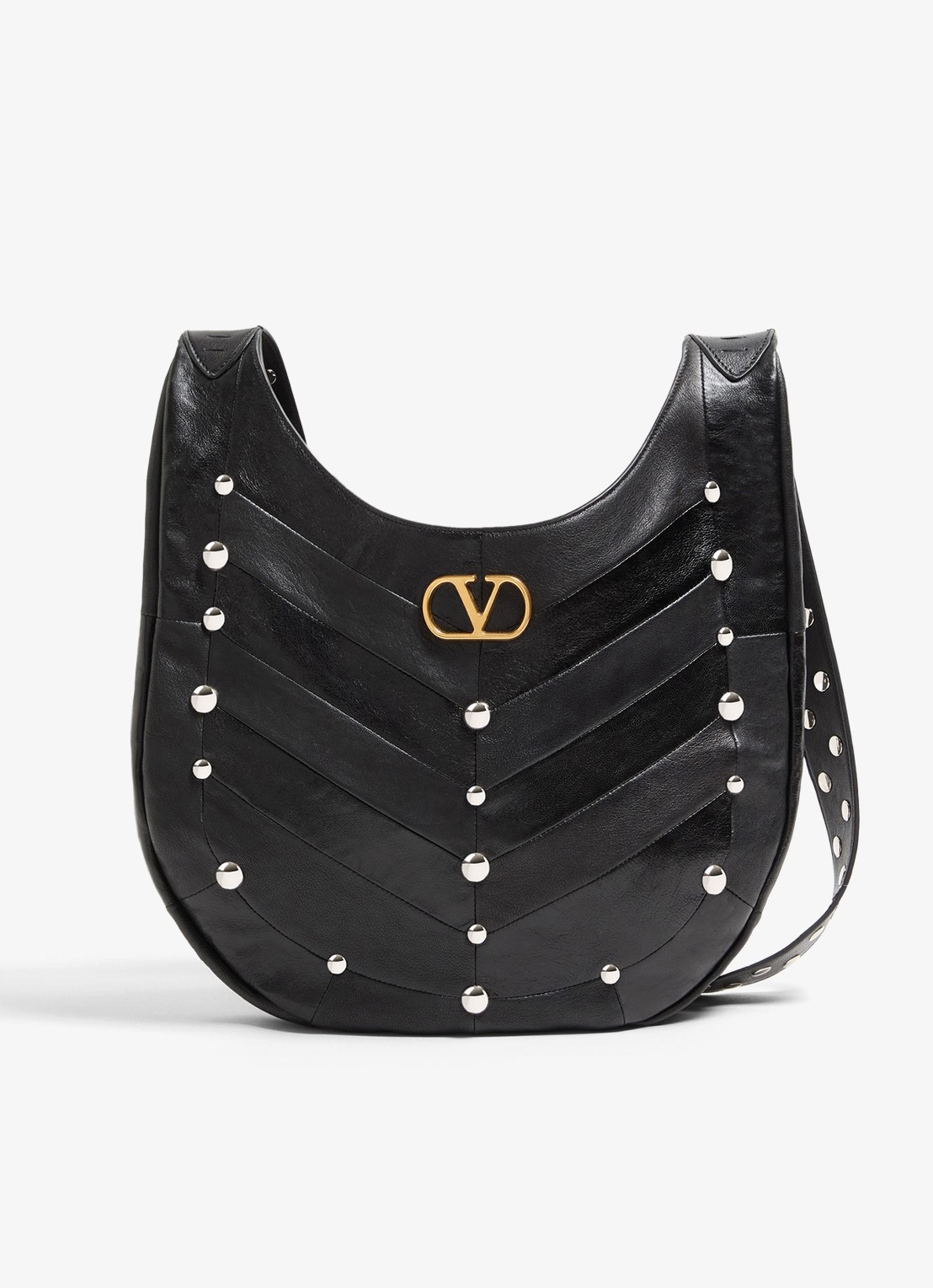Valentino Garavani Hoboho schoudertas van lamsleer met studs - voorkant 6 zwart