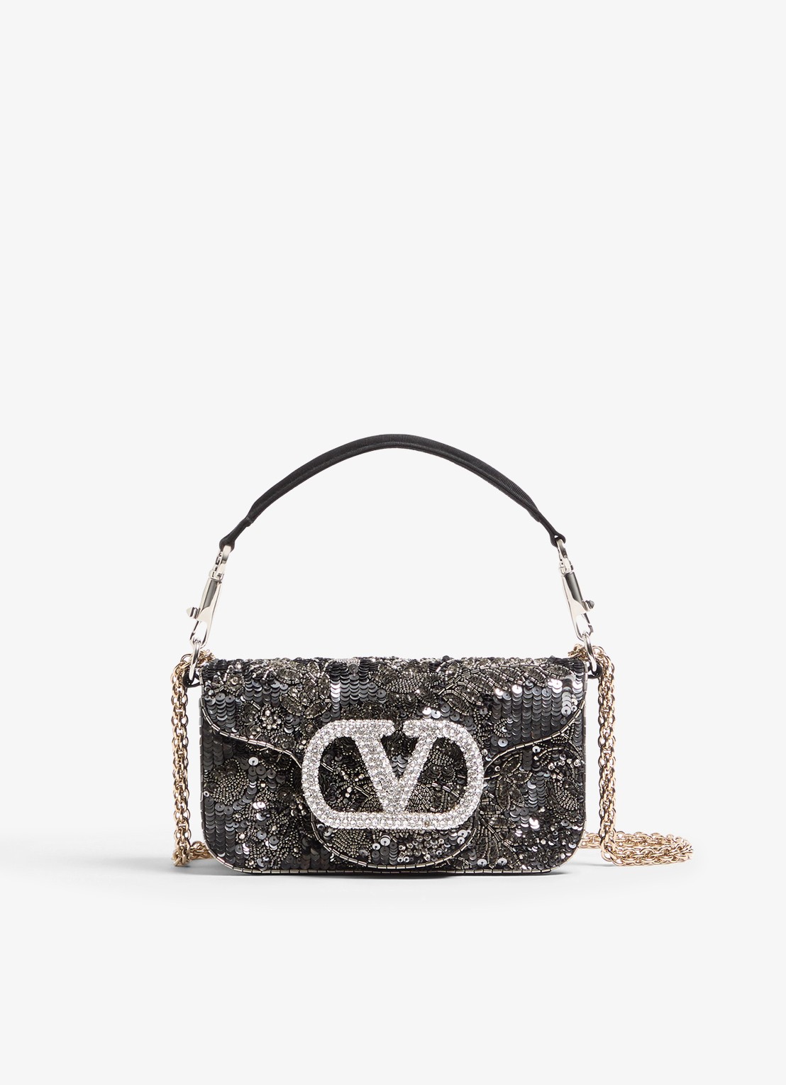 Valentino Garavani Locò Small handtas met pailletten en kralendecoratie - voorkant 4 zwart