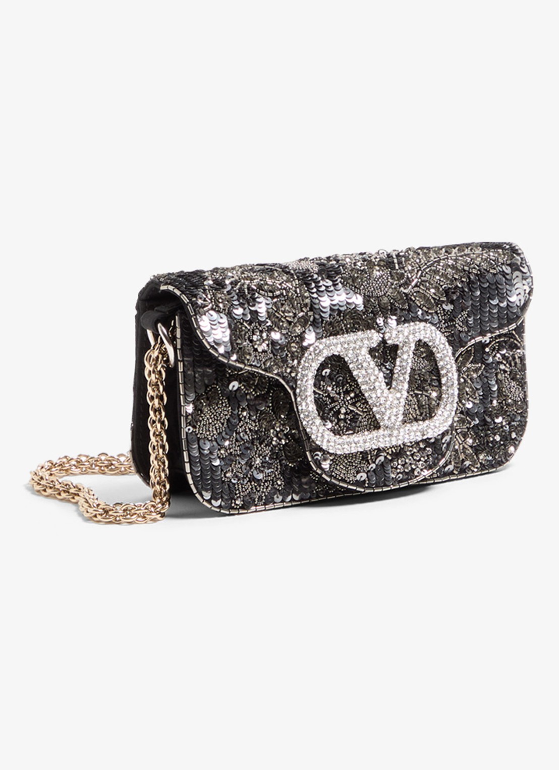 Valentino Garavani Locò Small handtas met pailletten en kralendecoratie - voorkant 5 zwart