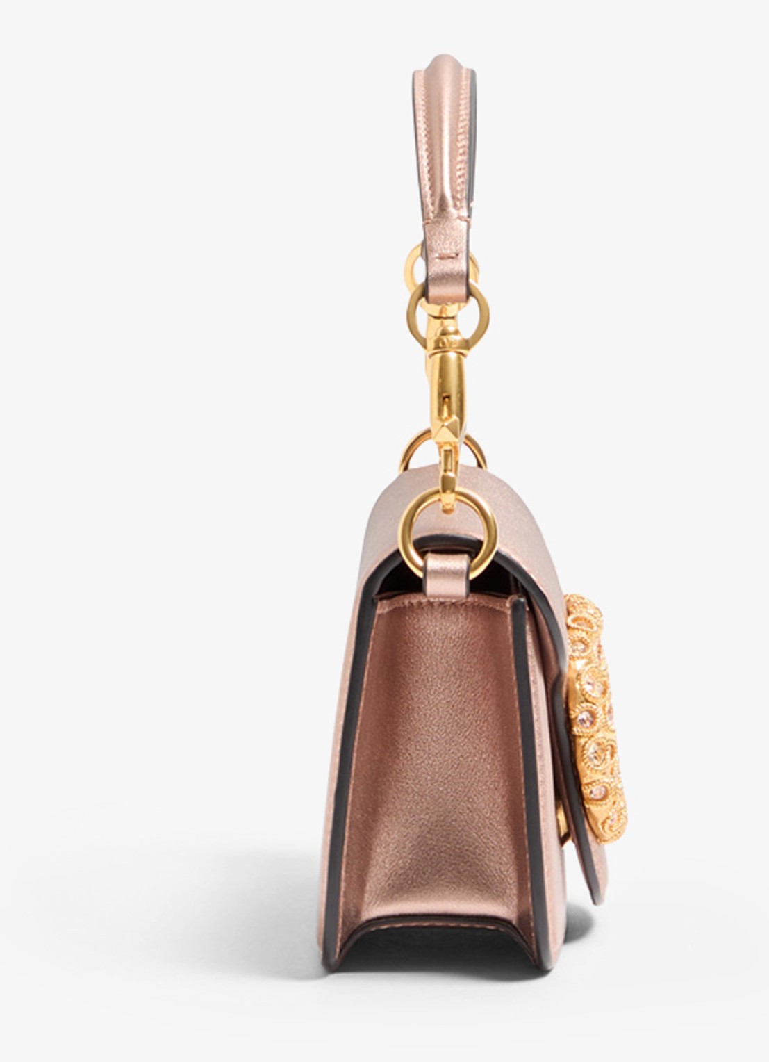 Valentino Garavani Locò Small handtas van kalfsleer met metallic finish - detail 4 oudroze