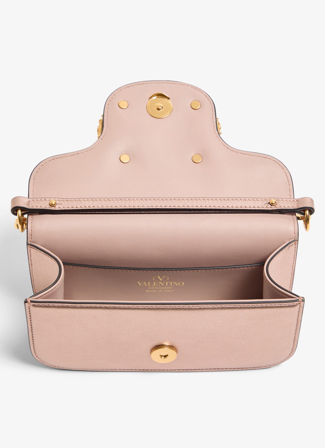 Valentino Garavani Locò Small handtas van kalfsleer met metallic finish - detail 5 oudroze