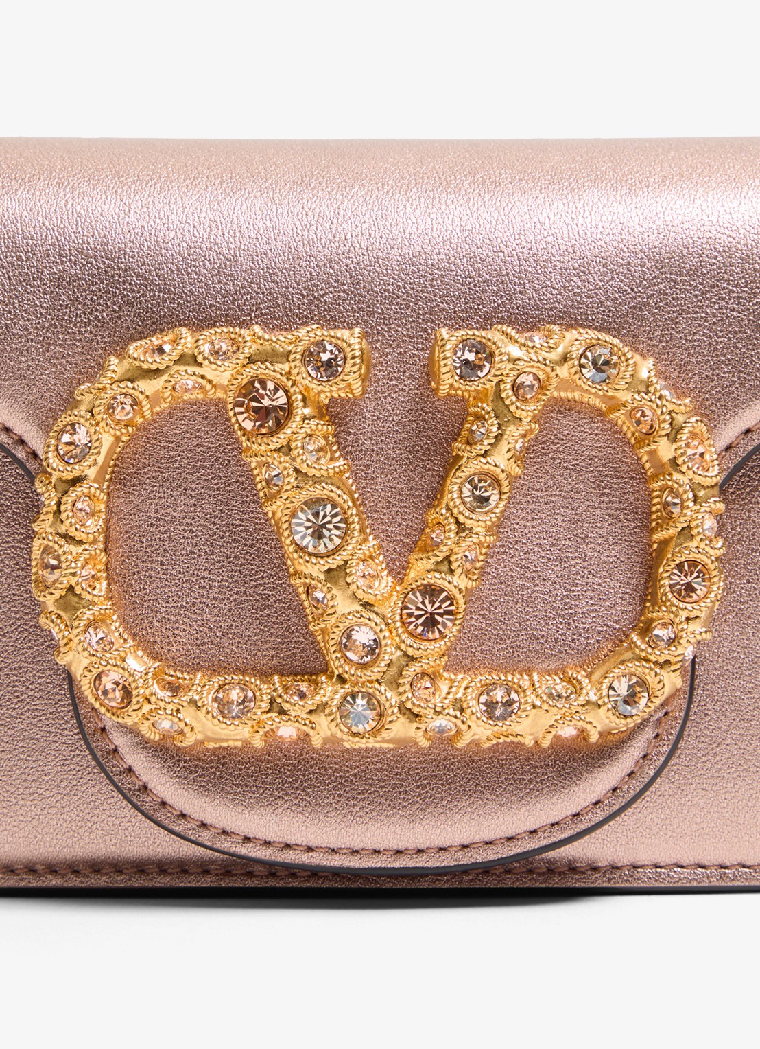 Valentino Garavani Locò Small handtas van kalfsleer met metallic finish - detail 6 oudroze