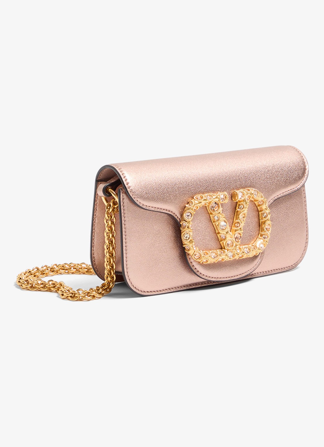 Valentino Garavani Locò Small handtas van kalfsleer met metallic finish - voorkant 2 oudroze