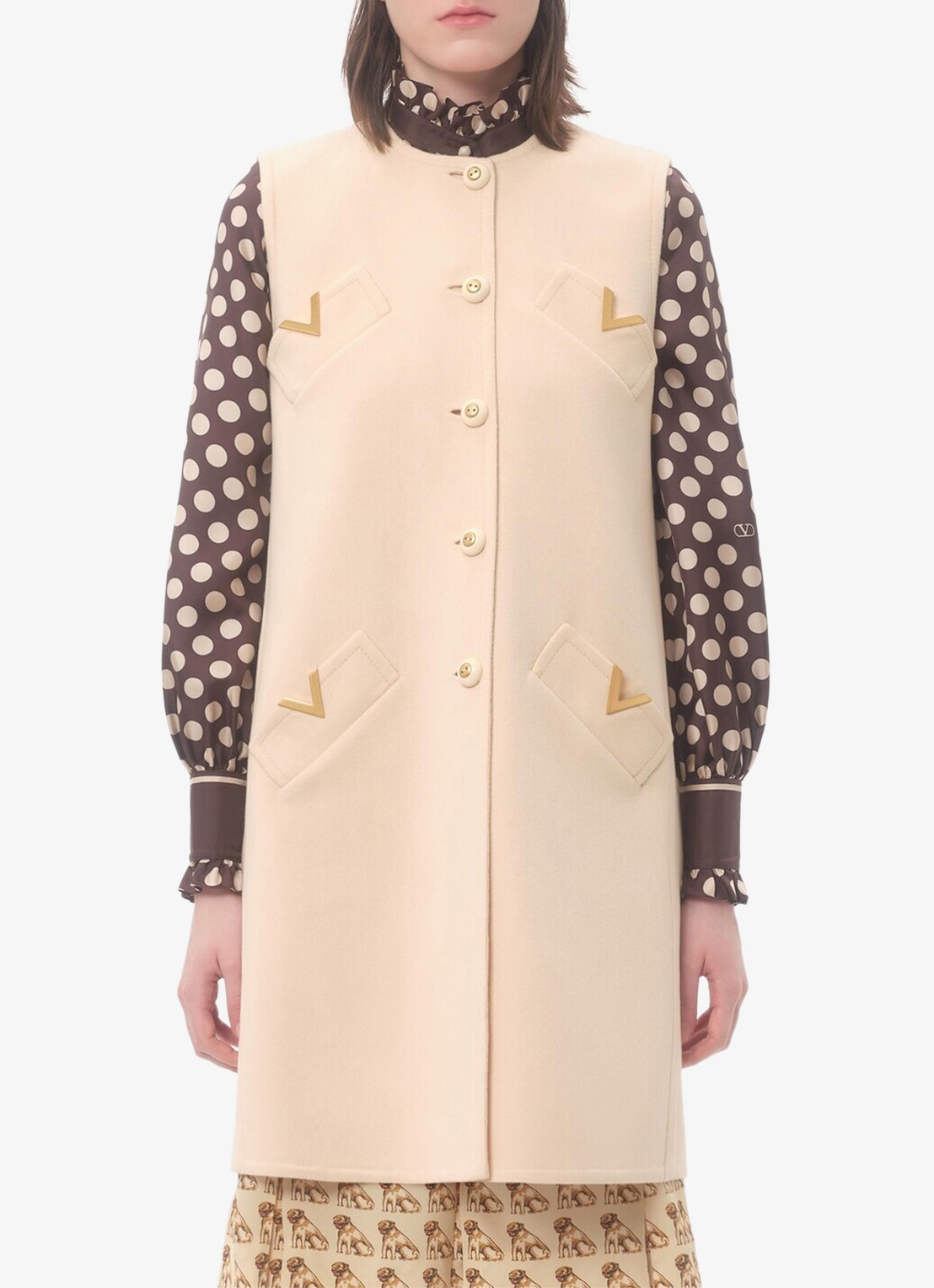 Valentino Garavani Longline gilet in kasjmierblend - detail 3 creme