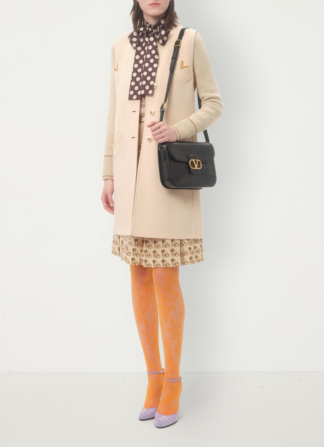 Valentino Garavani Longline gilet in kasjmierblend - voorkant 2 creme