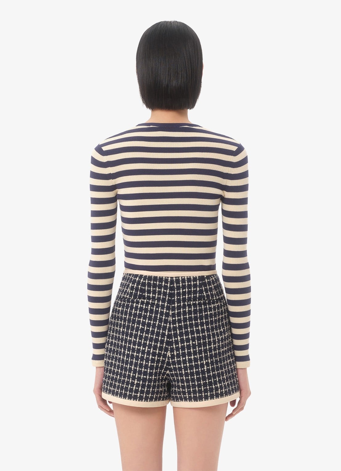 Valentino Garavani Longsleeve met logoborduring en streepprint - achterkant 3 donkerblauw