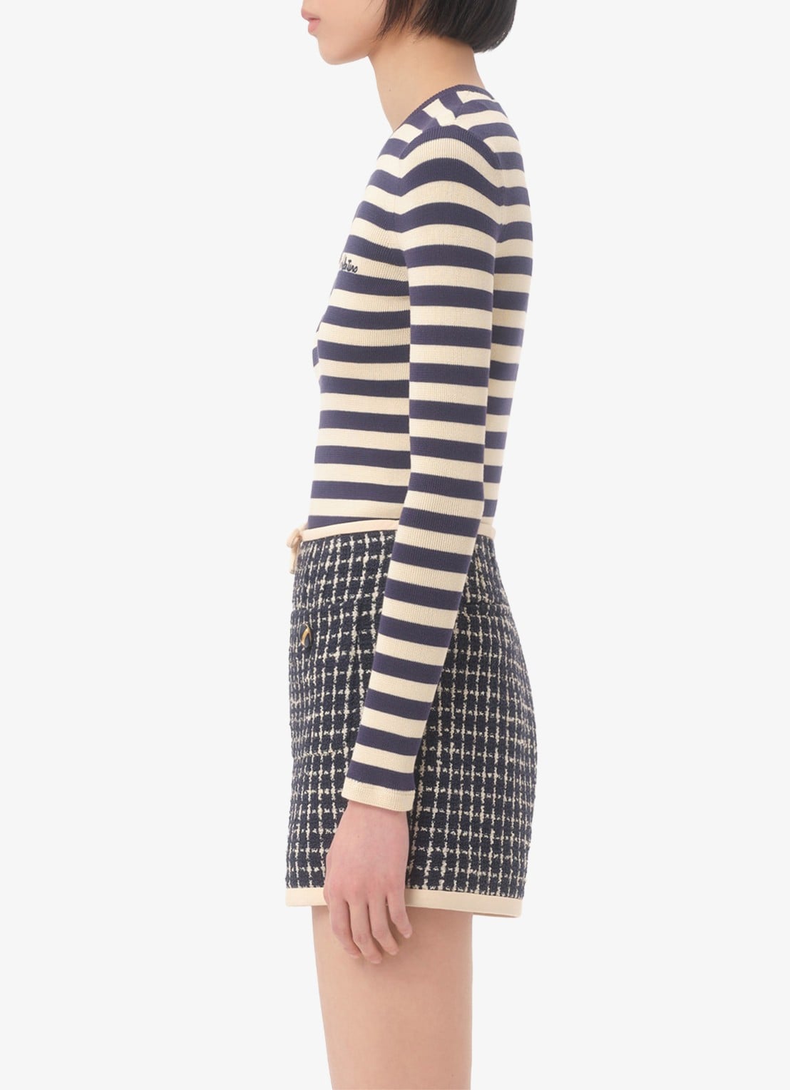 Valentino Garavani Longsleeve met logoborduring en streepprint - detail 5 donkerblauw