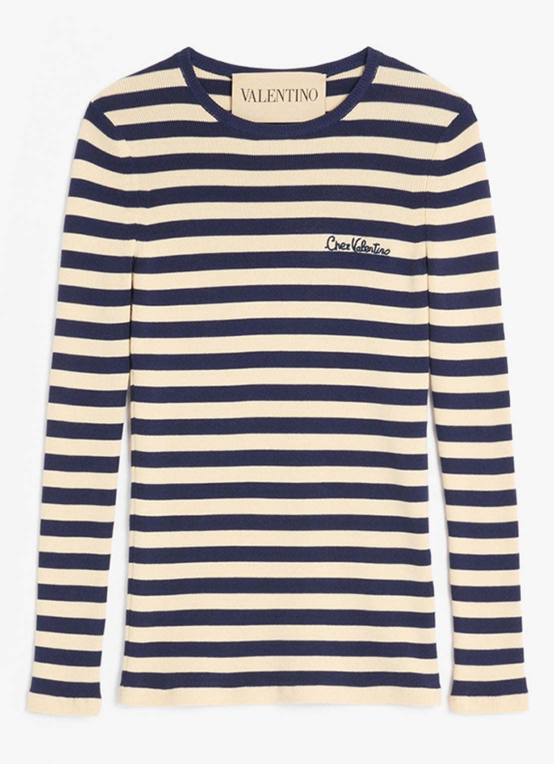 Valentino Garavani Longsleeve met logoborduring en streepprint - voorkant donkerblauw