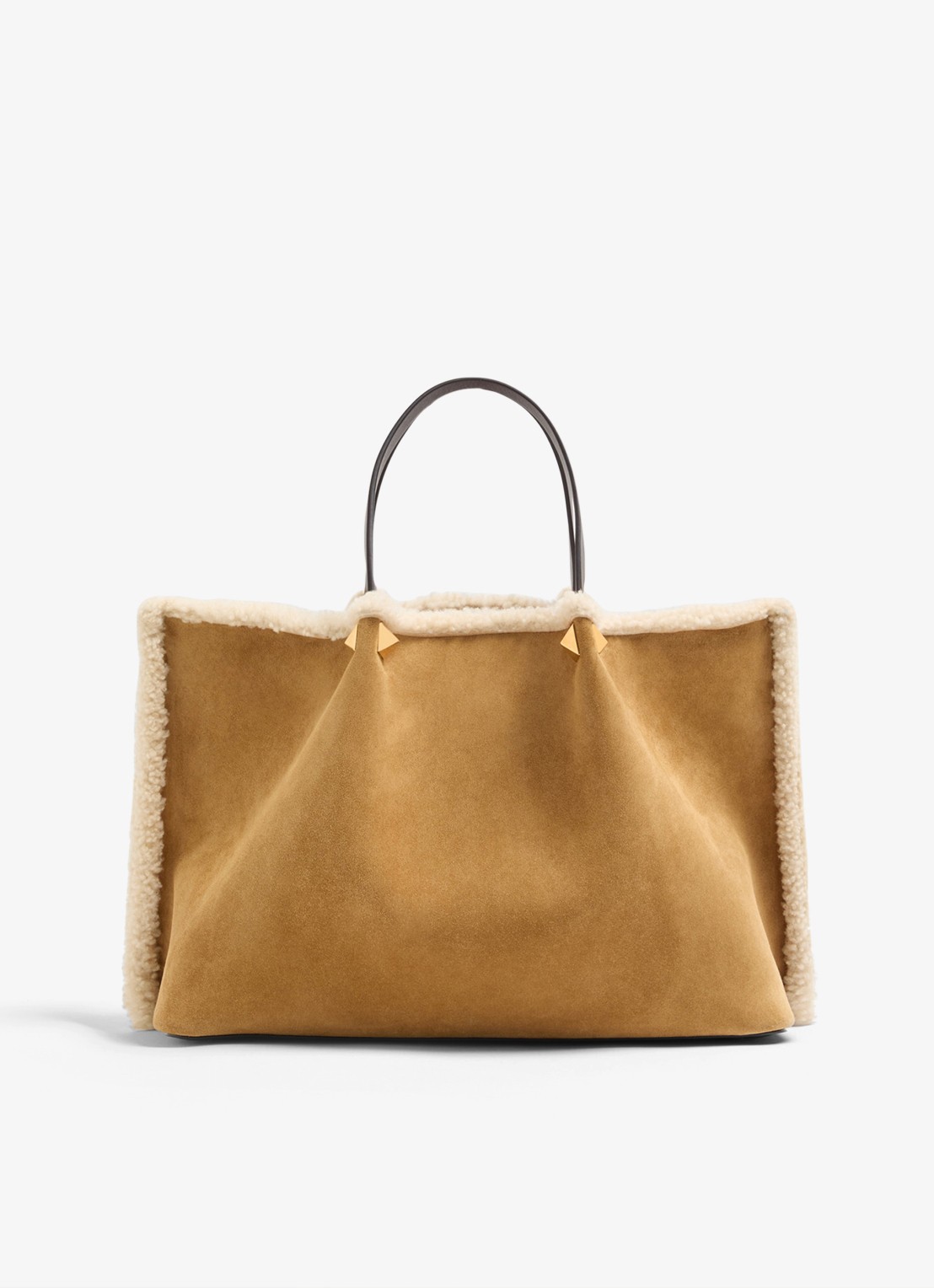 Valentino Garavani Medium shopper van kalfssuède met schapenvacht - achterkant 4 camel