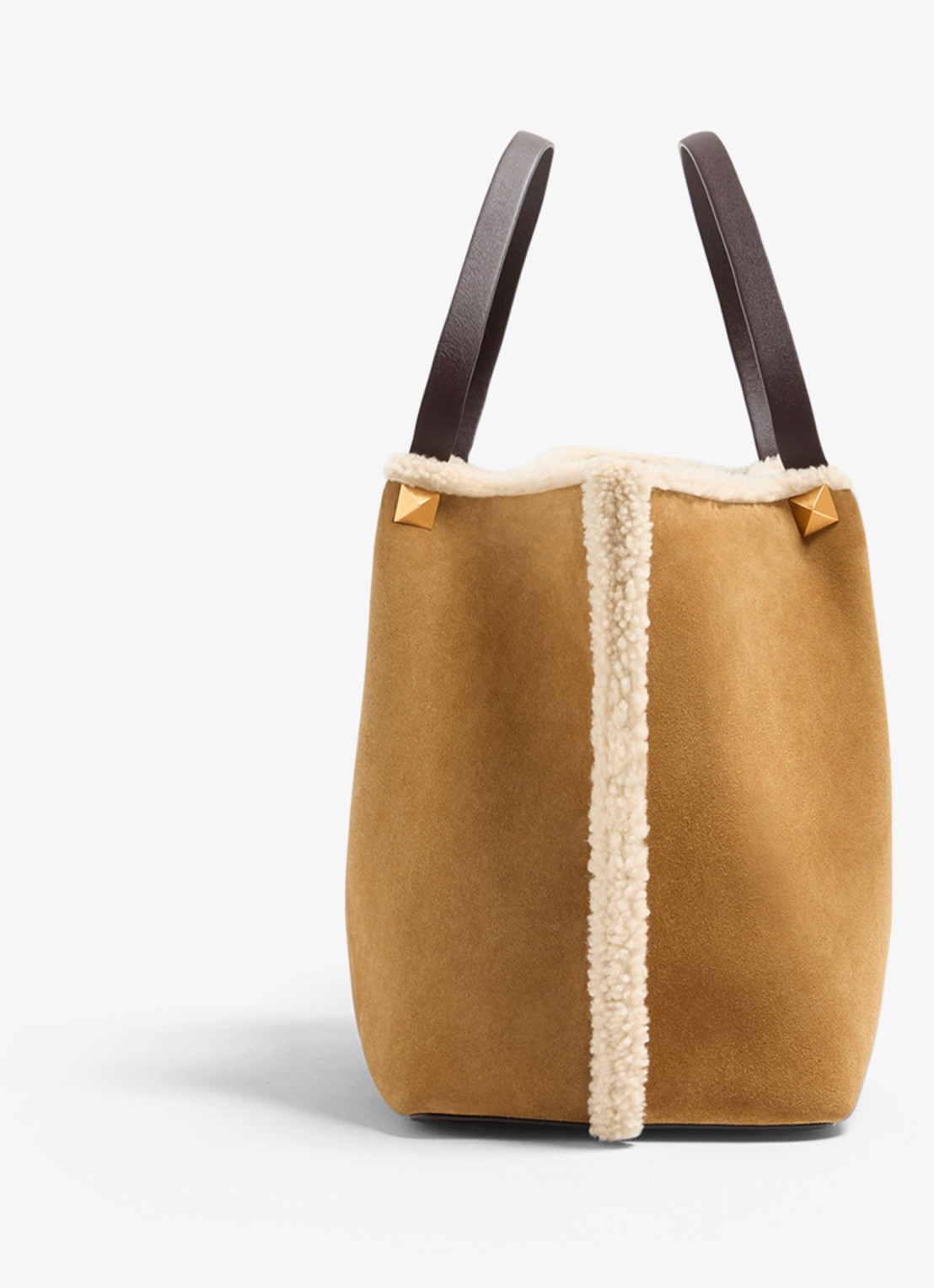 Valentino Garavani Medium shopper van kalfssuède met schapenvacht - detail camel