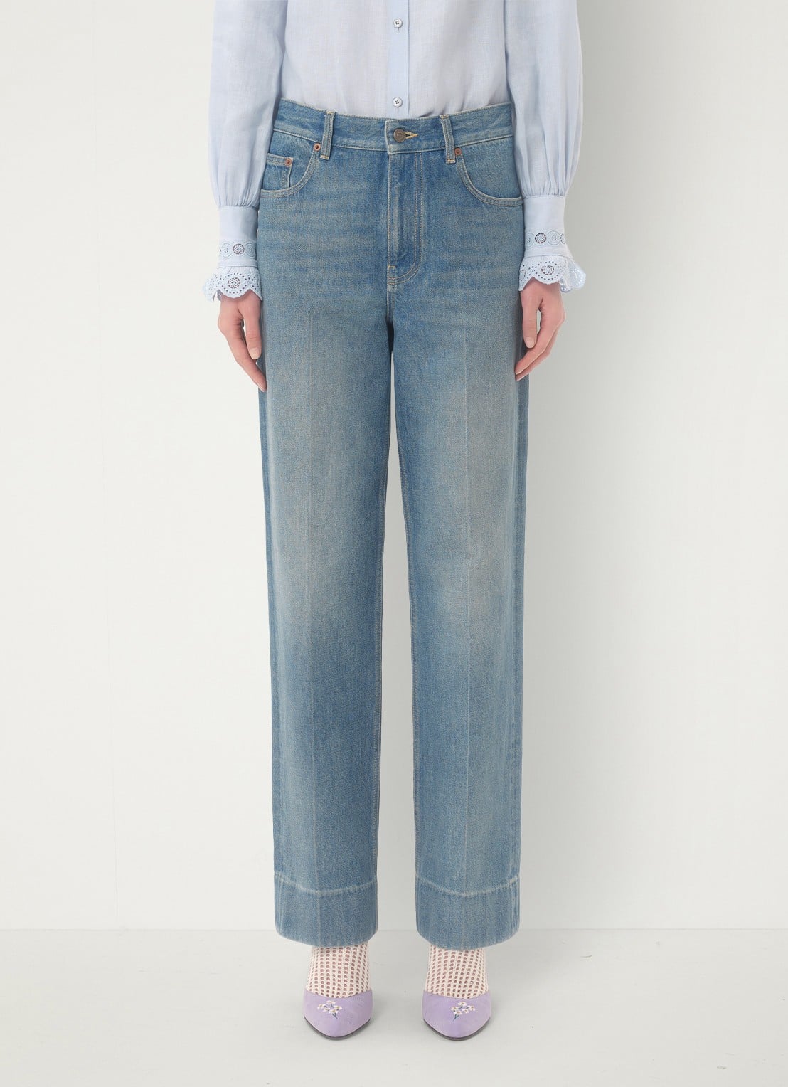 Valentino Garavani Mid waist straight leg jeans met medium wassing - detail 4 indigo