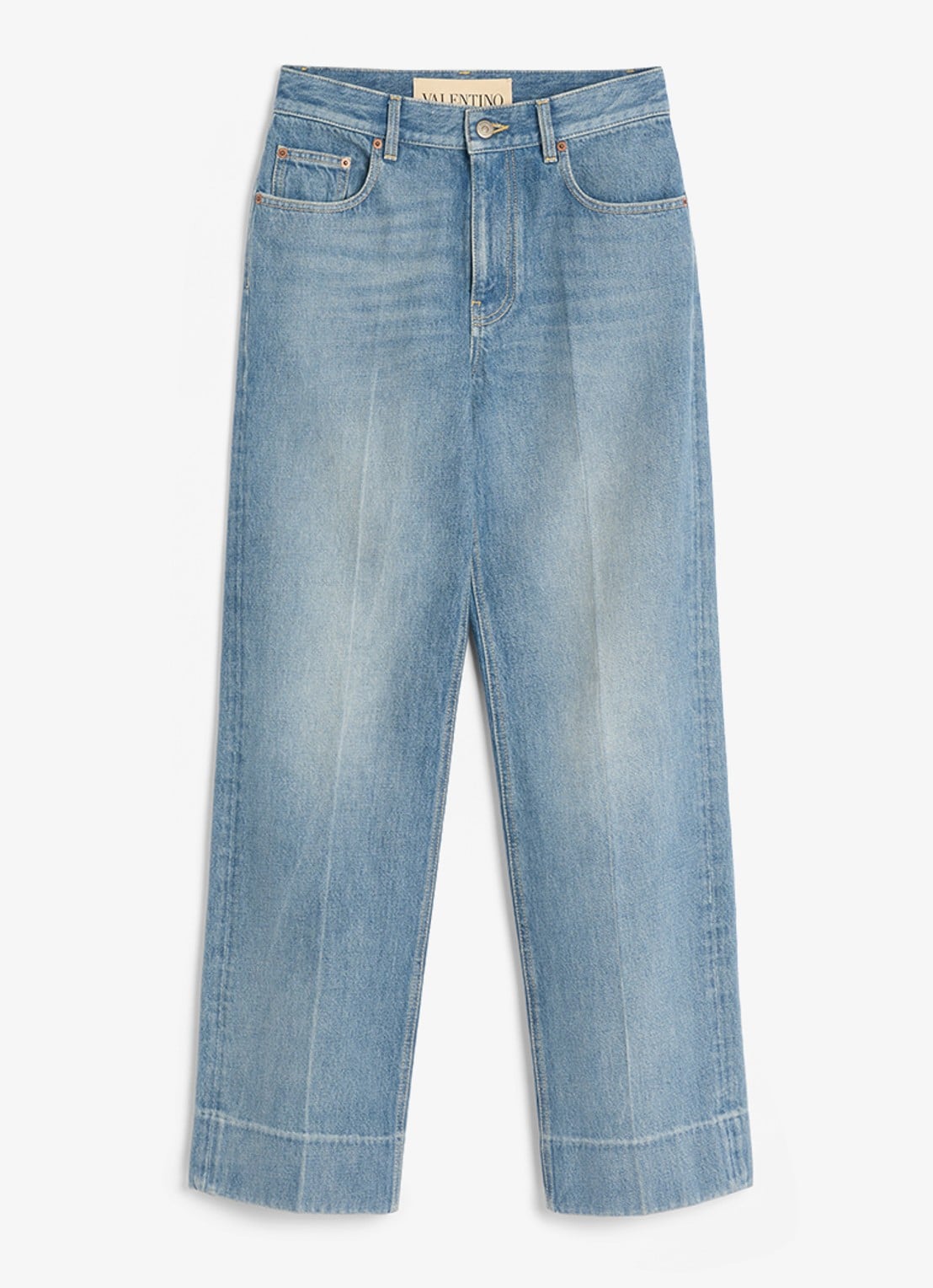 Valentino Garavani Mid waist straight leg jeans met medium wassing - voorkant 2 indigo