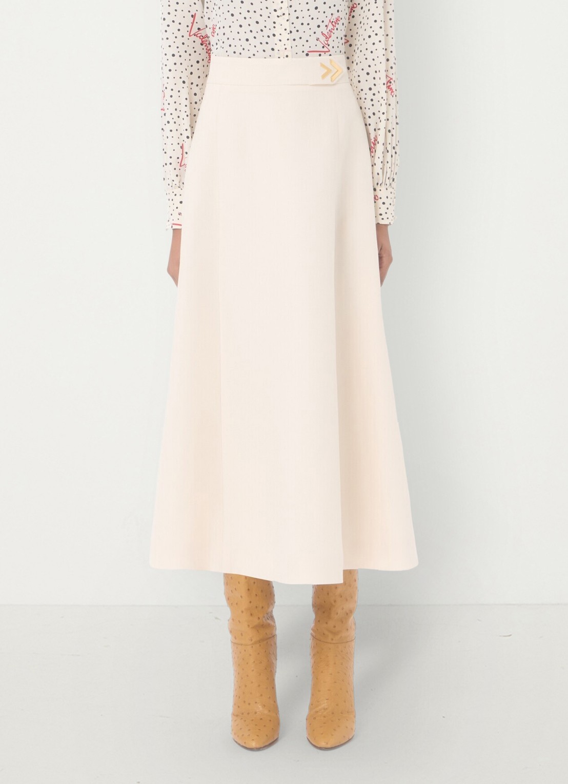 Valentino Garavani Midi A-lijn rok in zijdeblend - detail creme