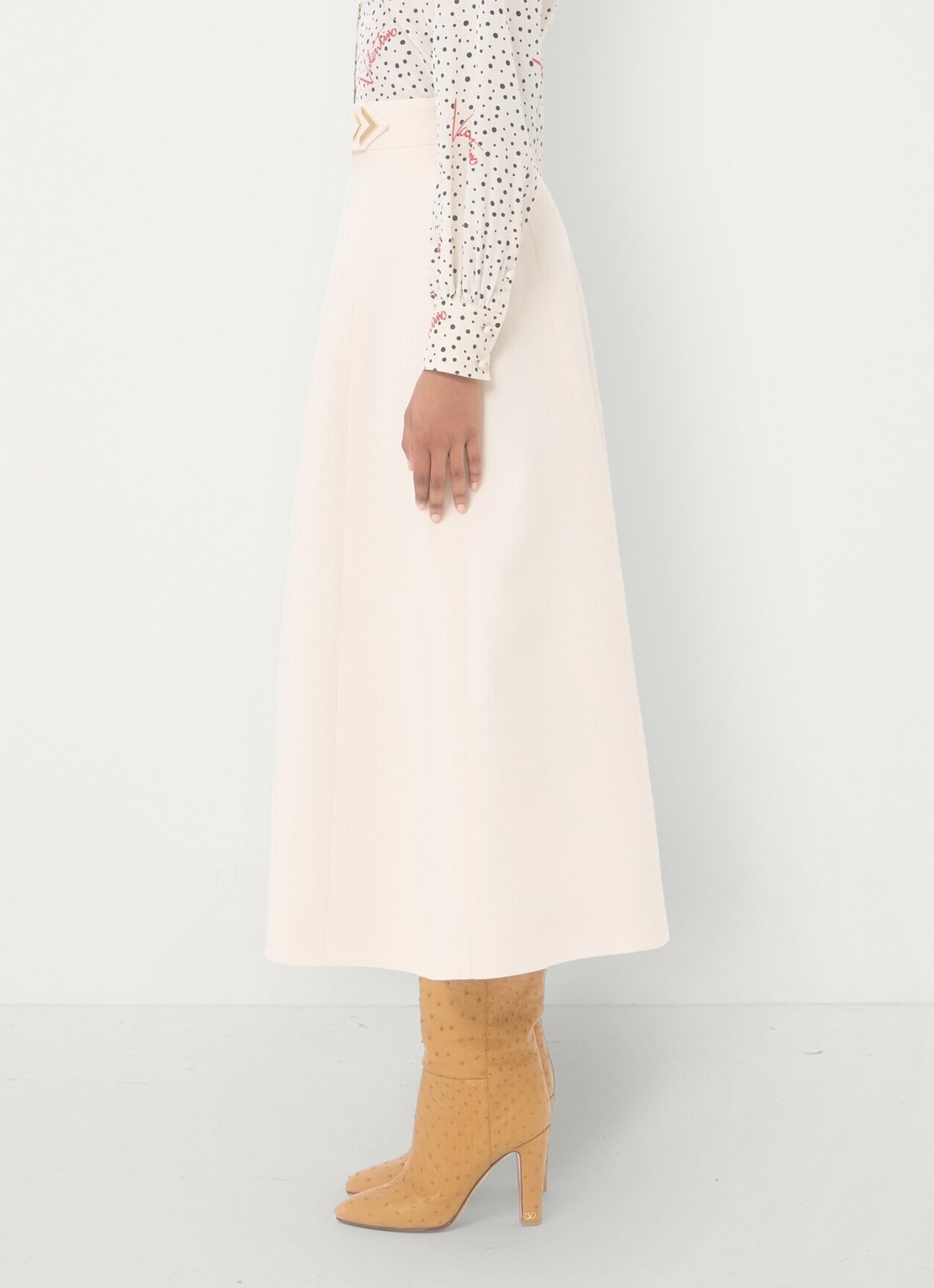 Valentino Garavani Midi A-lijn rok in zijdeblend - detail 2 creme