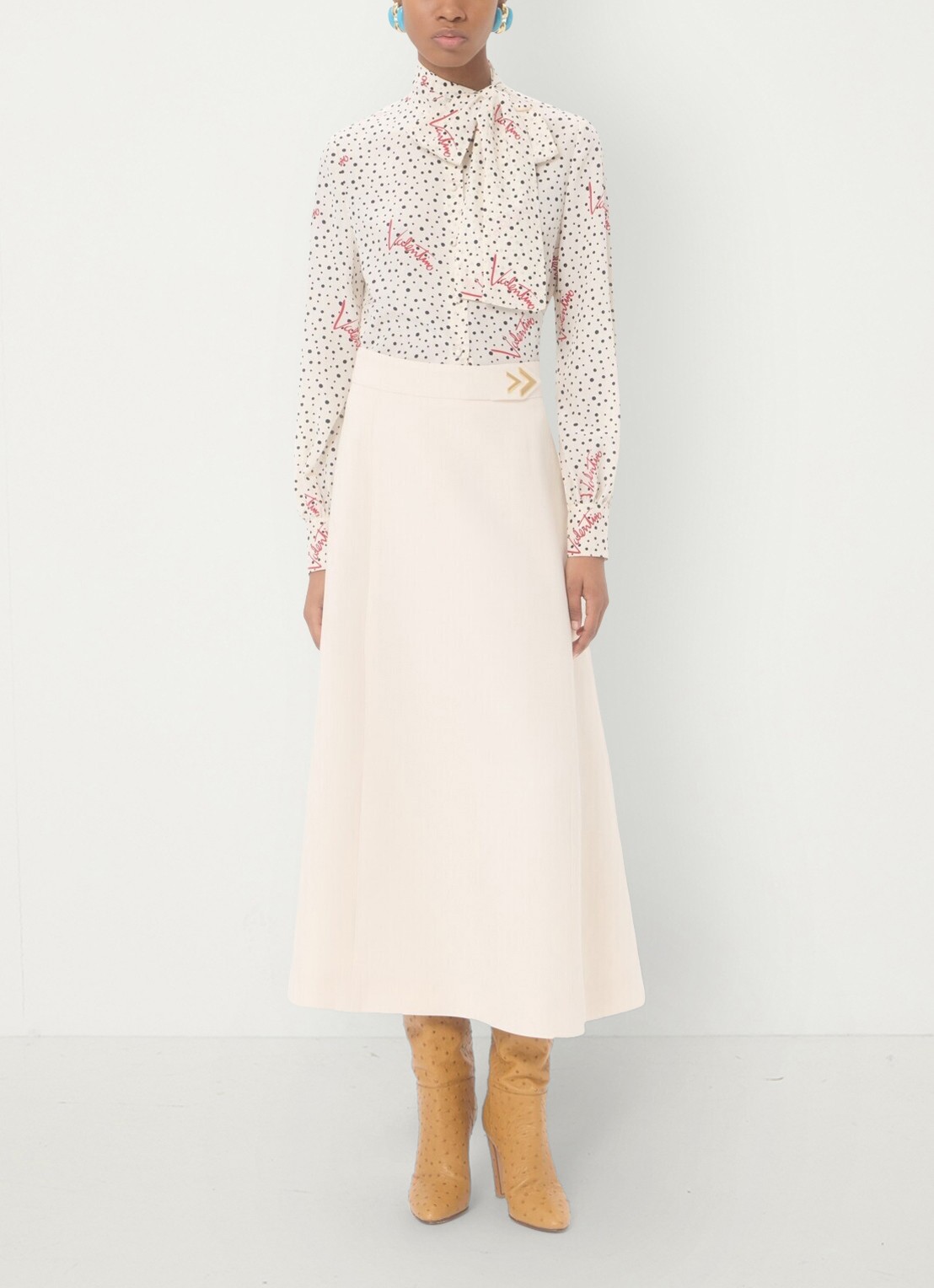Valentino Garavani Midi A-lijn rok in zijdeblend - voorkant 5 creme